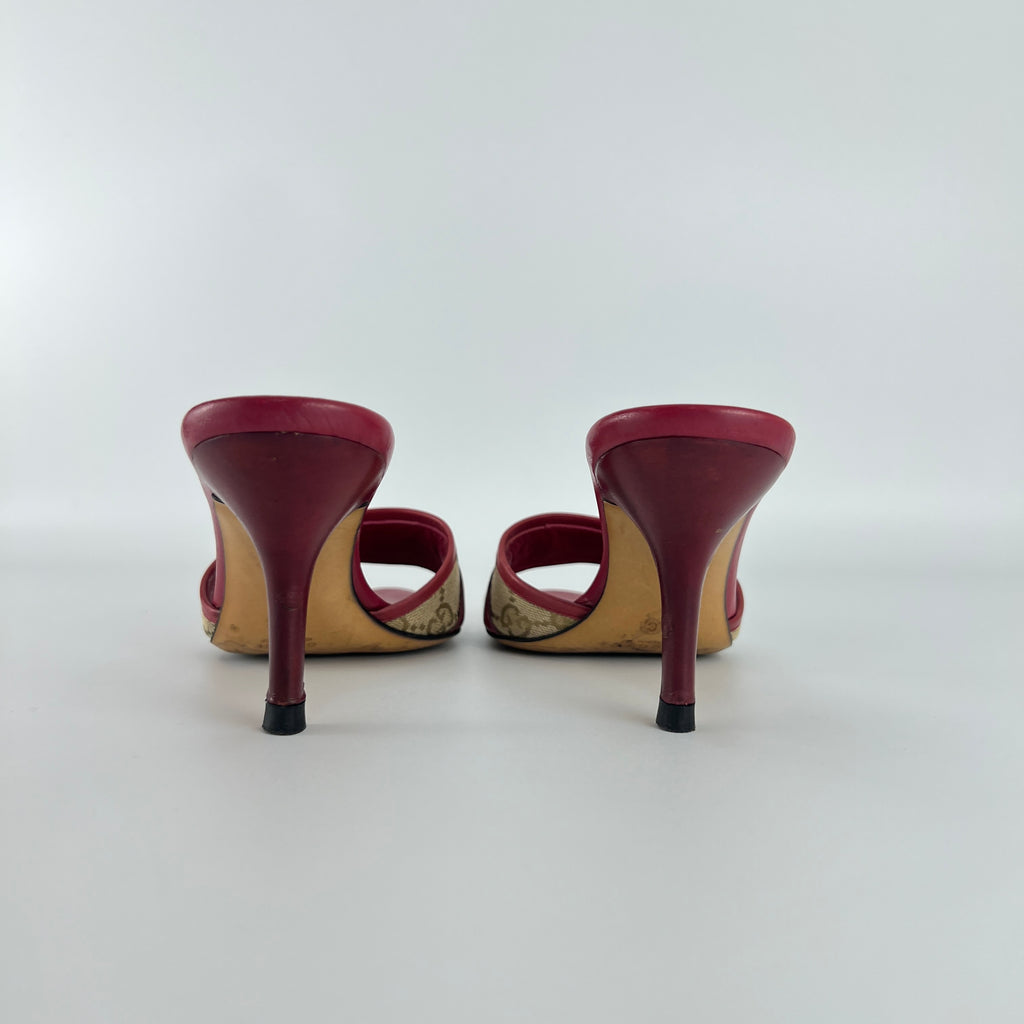 Gucci | Tom Ford Era Horse Bit Red Monogram GG Canvas Mules (36)