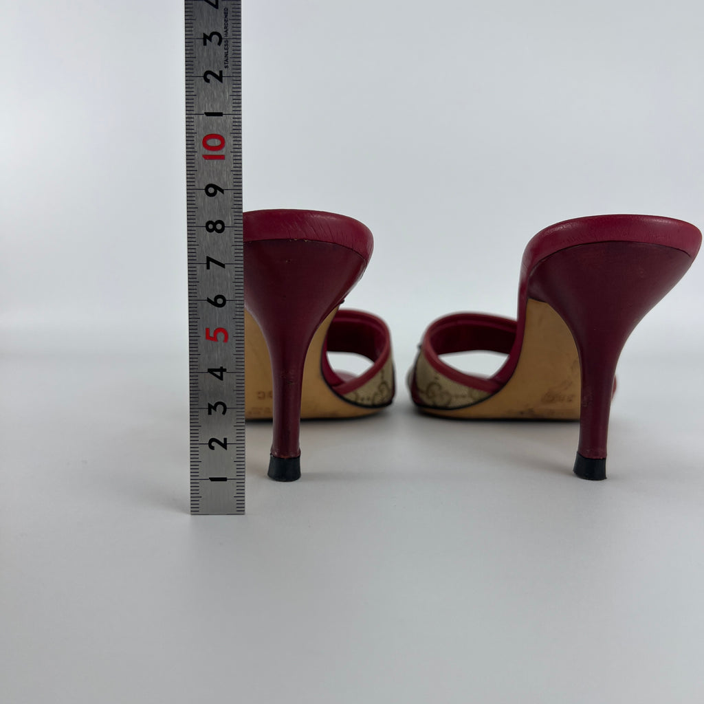 Gucci | Tom Ford Era Horse Bit Red Monogram GG Canvas Mules (36)