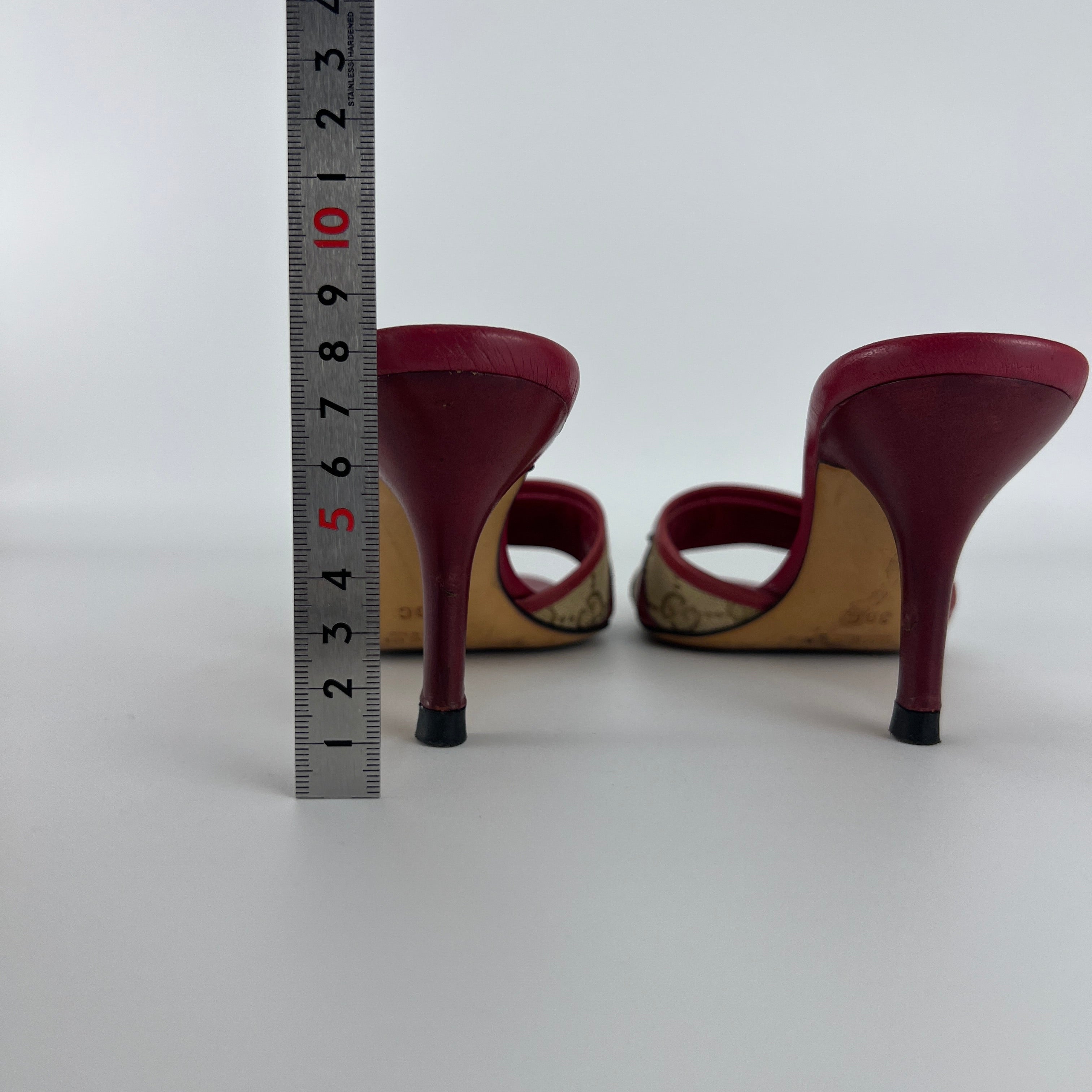 Gucci | Tom Ford Era Horse Bit Red Monogram GG Canvas Mules (36)