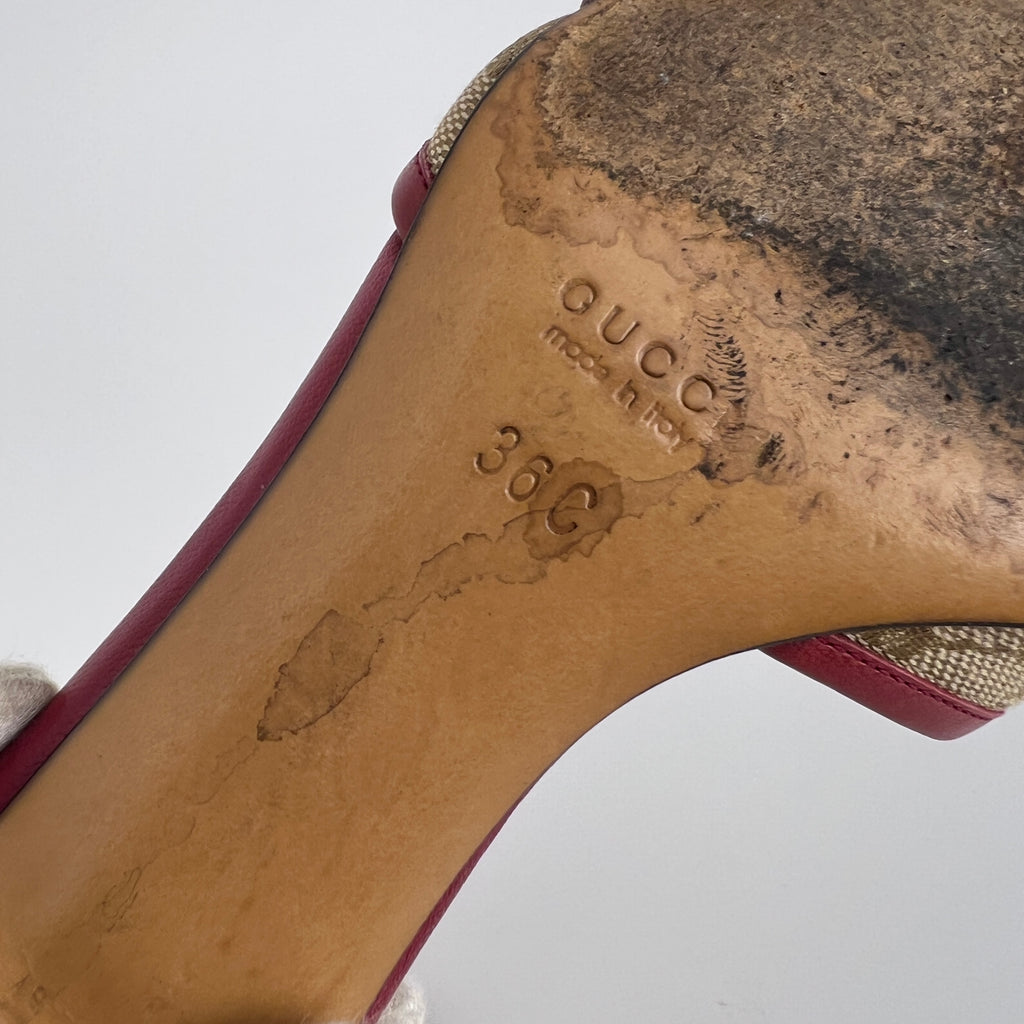 Gucci | Tom Ford Era Horse Bit Red Monogram GG Canvas Mules (36)