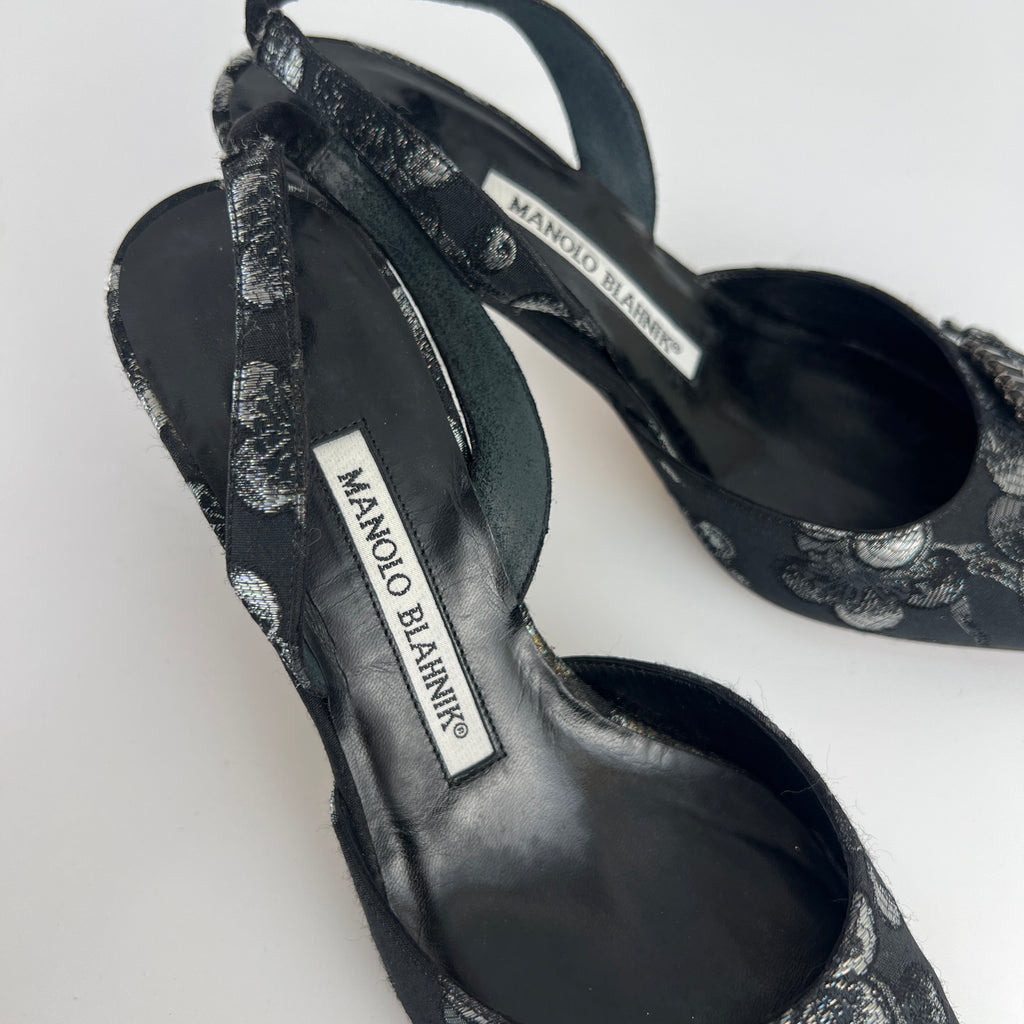 Manolo Blahnik | Vintage Limited Edition 2006/2007 Black Floral Gem Buckle Pointed Heels (36)