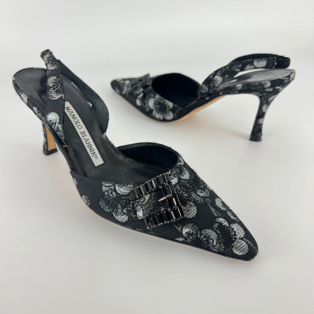 Manolo Blahnik | Vintage Limited Edition 2006/2007 Black Floral Gem Buckle Pointed Heels (36)