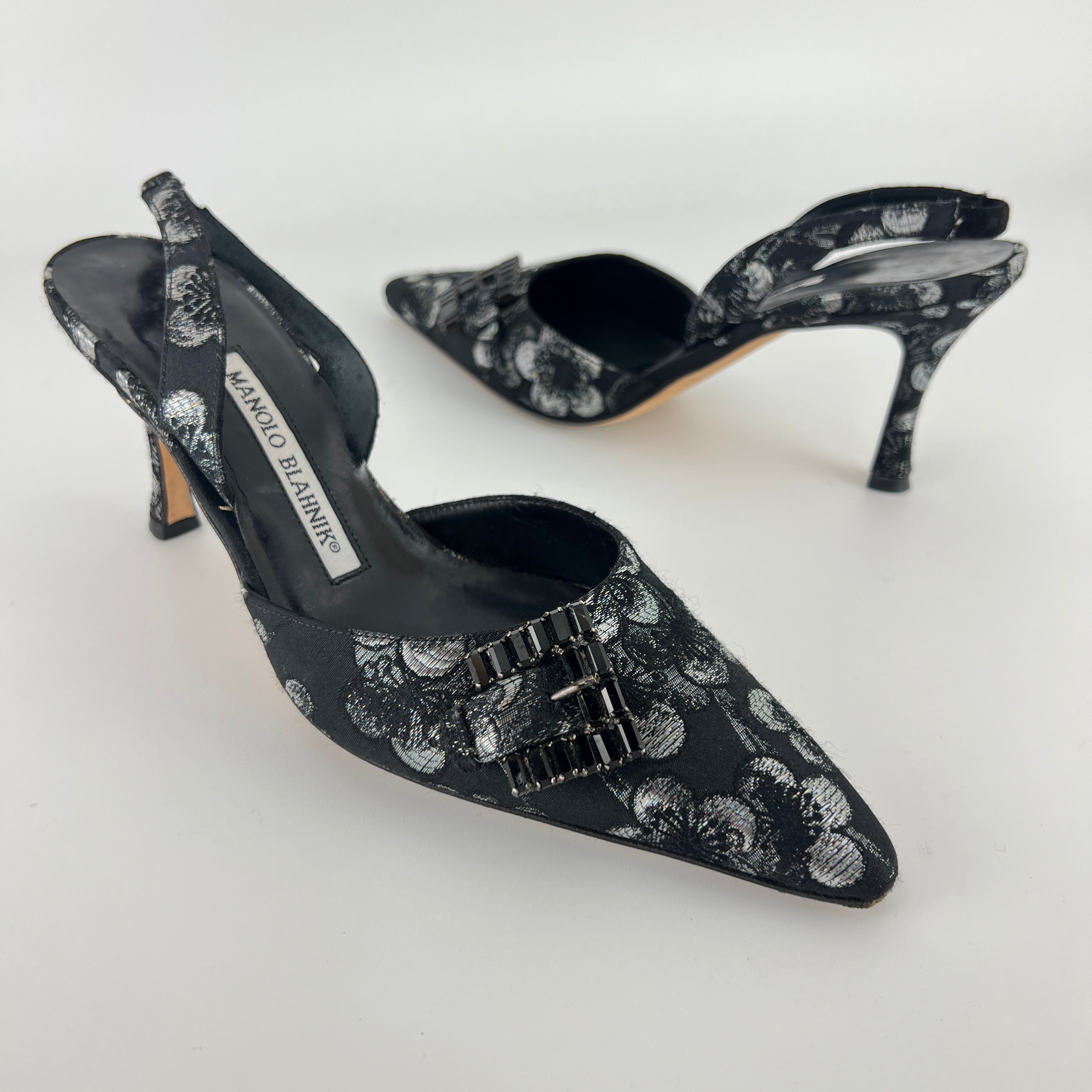 Manolo Blahnik | Vintage Limited Edition 2006/2007 Black Floral Gem Buckle Pointed Heels (36)