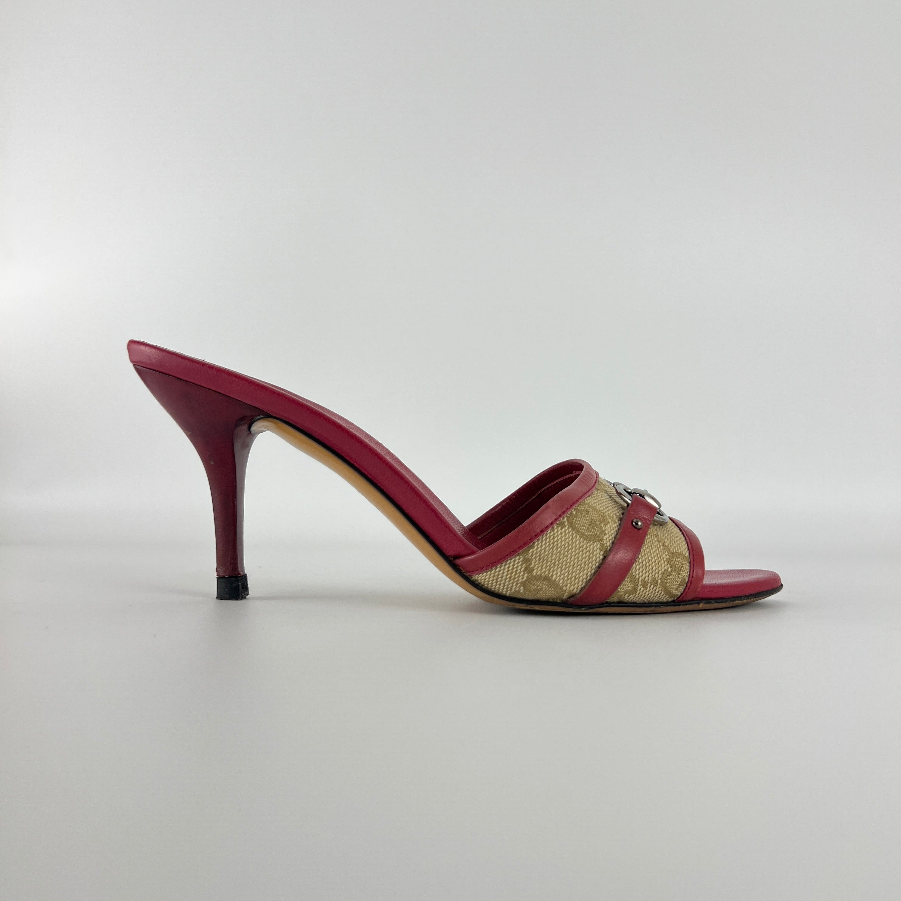 Gucci | Tom Ford Era Horse Bit Red Monogram GG Canvas Mules (36)