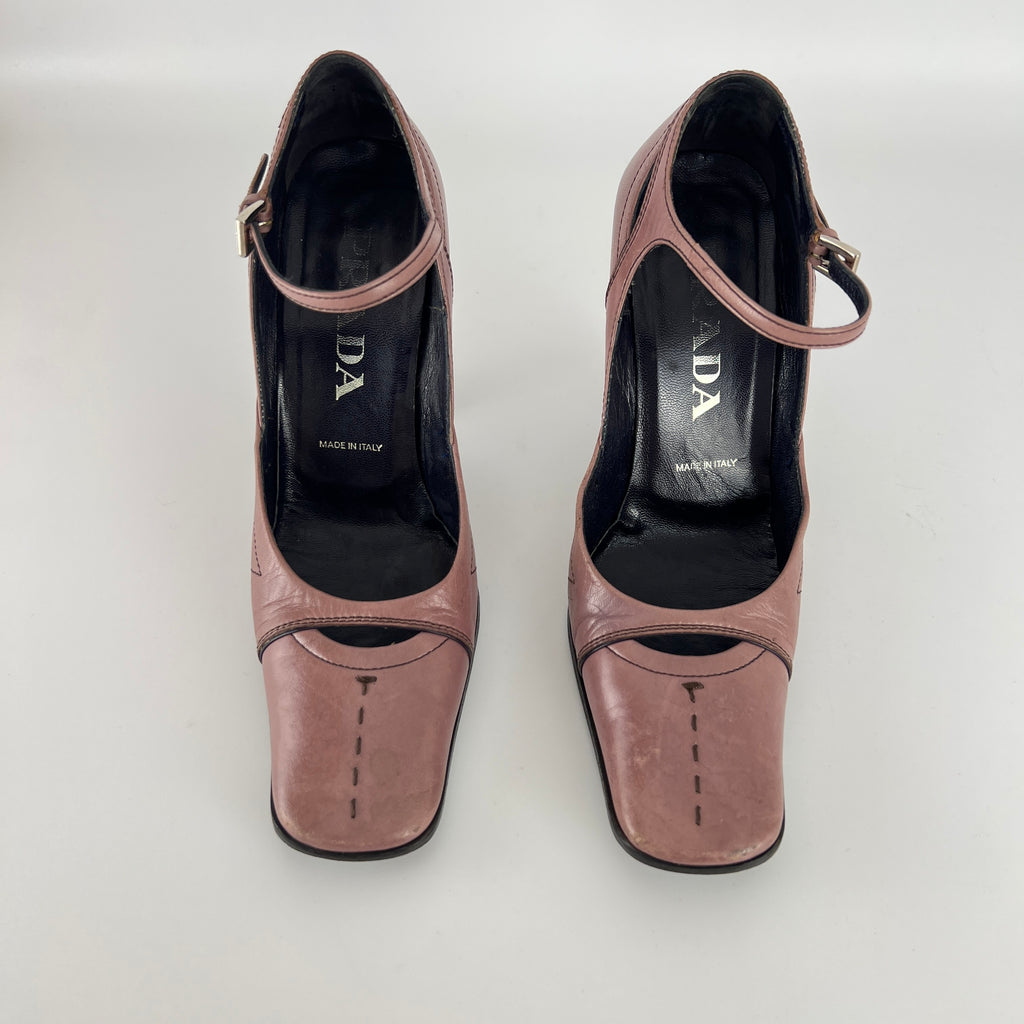 Prada | Vintage Dusty Rose Pink Leather Square Toe Ankle Wrap Pump (35.5)