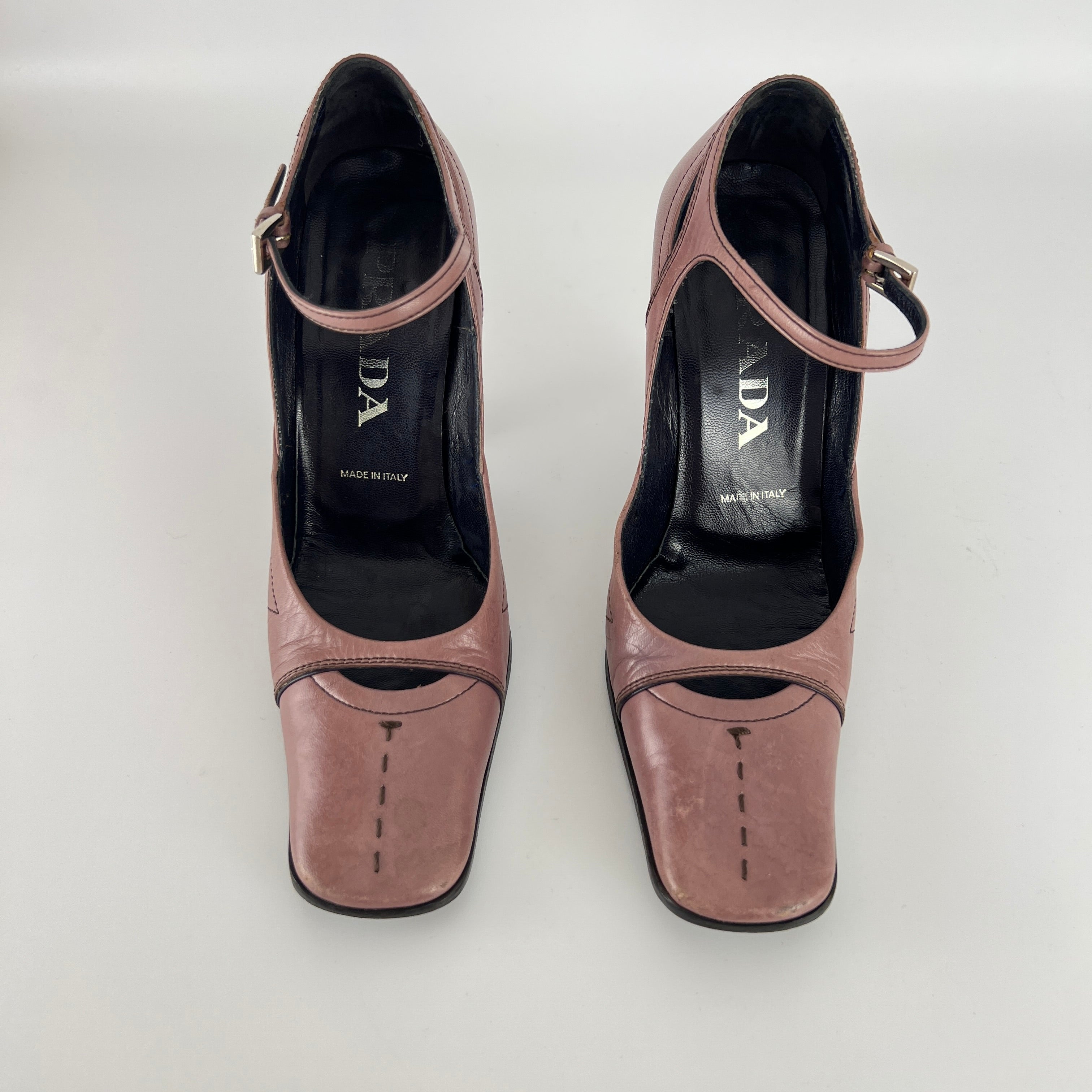 Prada | Vintage Dusty Rose Pink Leather Square Toe Ankle Wrap Pump (35.5)