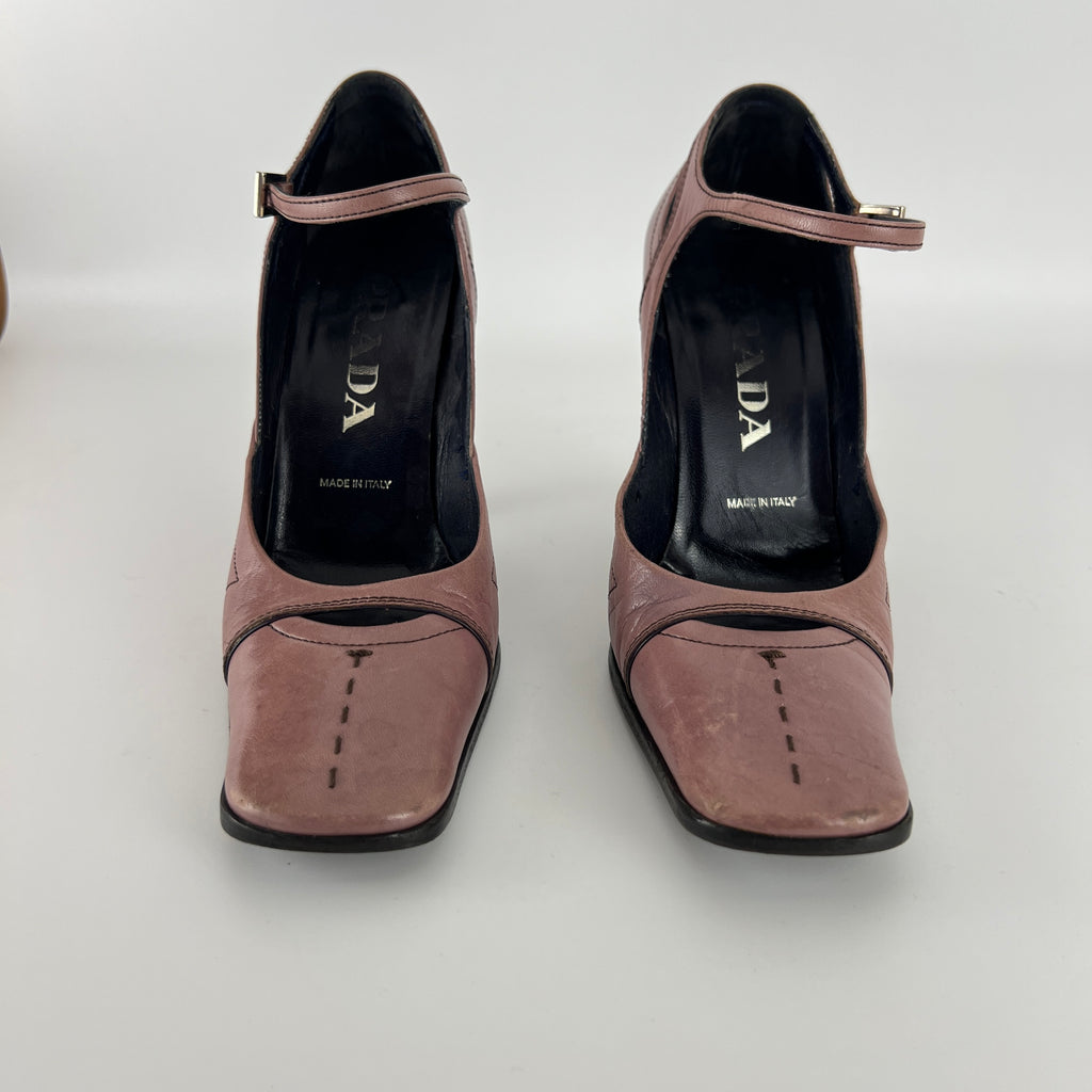 Prada | Vintage Dusty Rose Pink Leather Square Toe Ankle Wrap Pump (35.5)