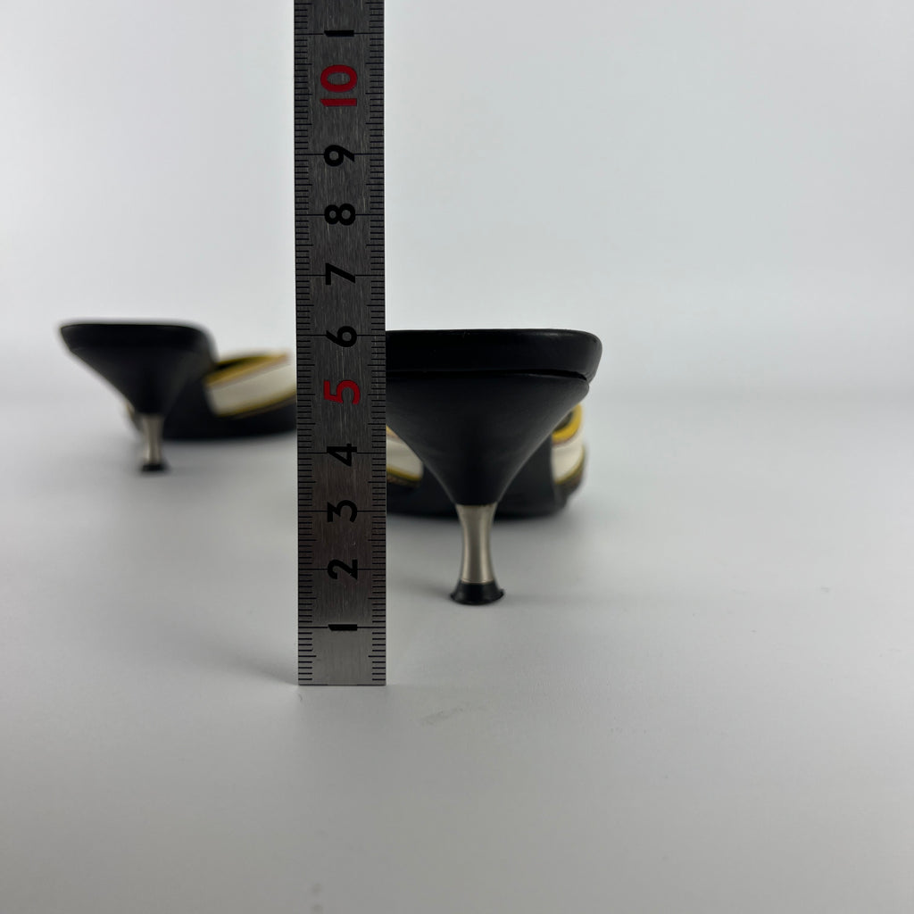 Miu Miu | Vintage Western Black White Yellow Leather Pointed Toe Slide Mules (35.5)