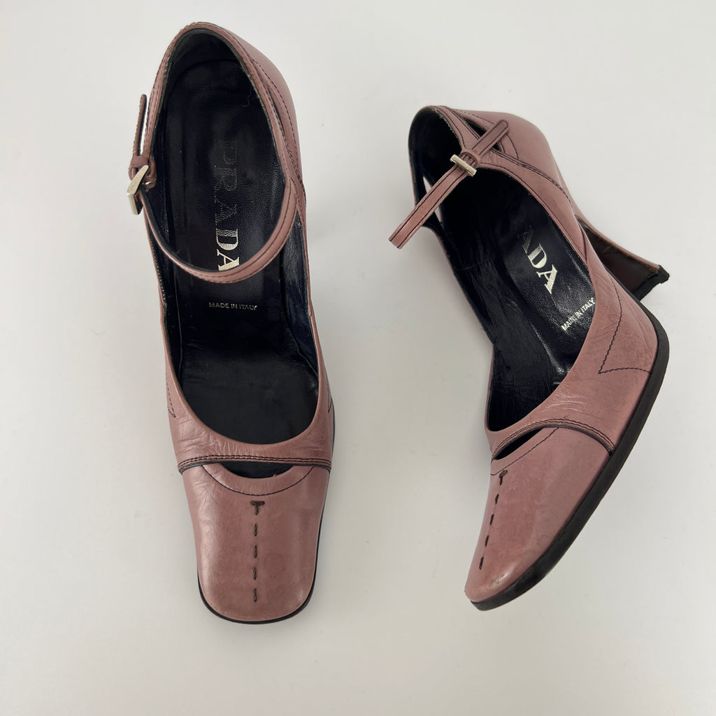 Prada | Vintage Dusty Rose Pink Leather Square Toe Ankle Wrap Pump (35.5)