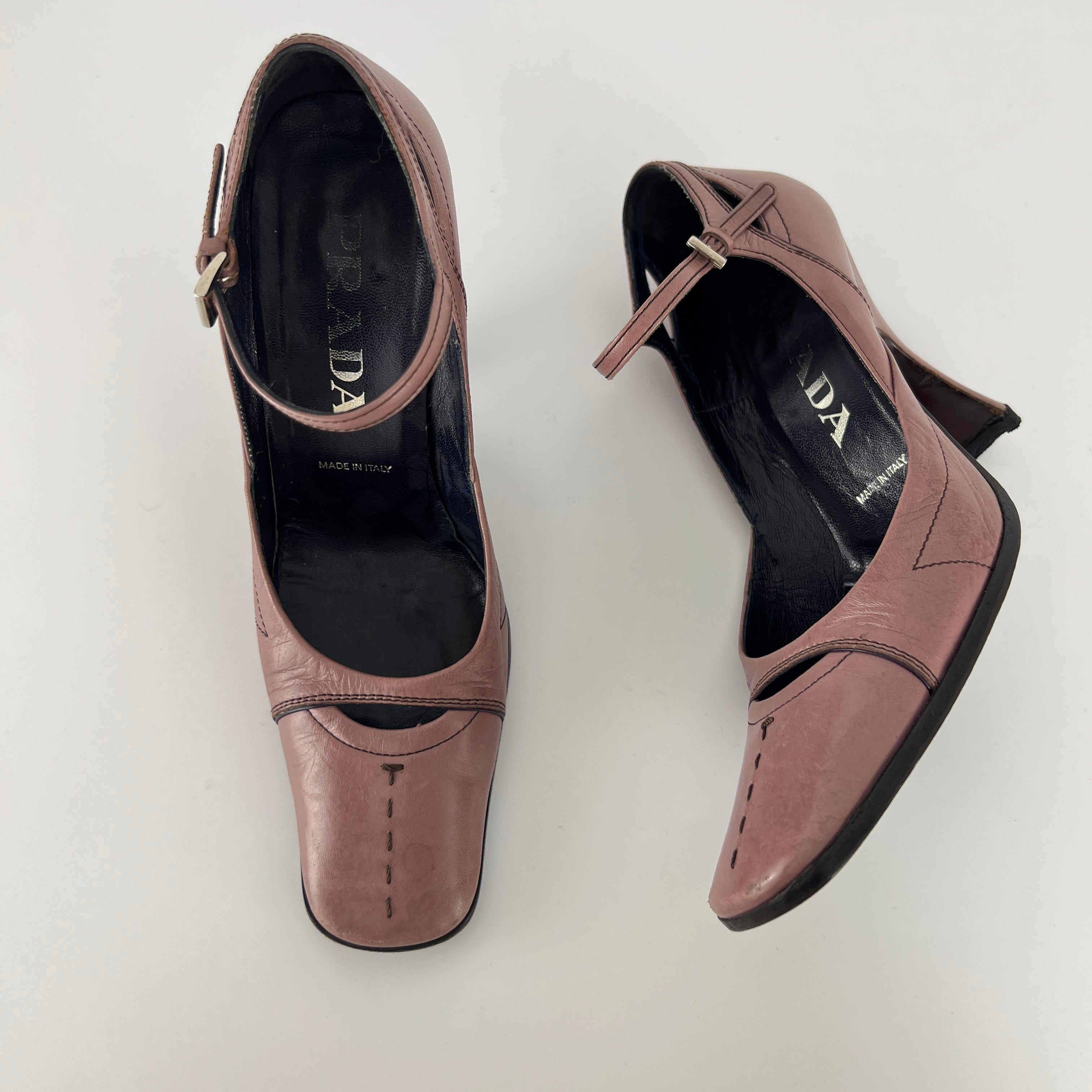 Prada | Vintage Dusty Rose Pink Leather Square Toe Ankle Wrap Pump (35.5)