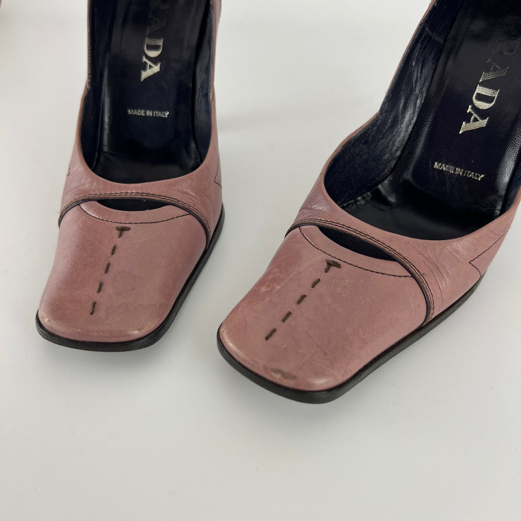 Prada | Vintage Dusty Rose Pink Leather Square Toe Ankle Wrap Pump (35.5)
