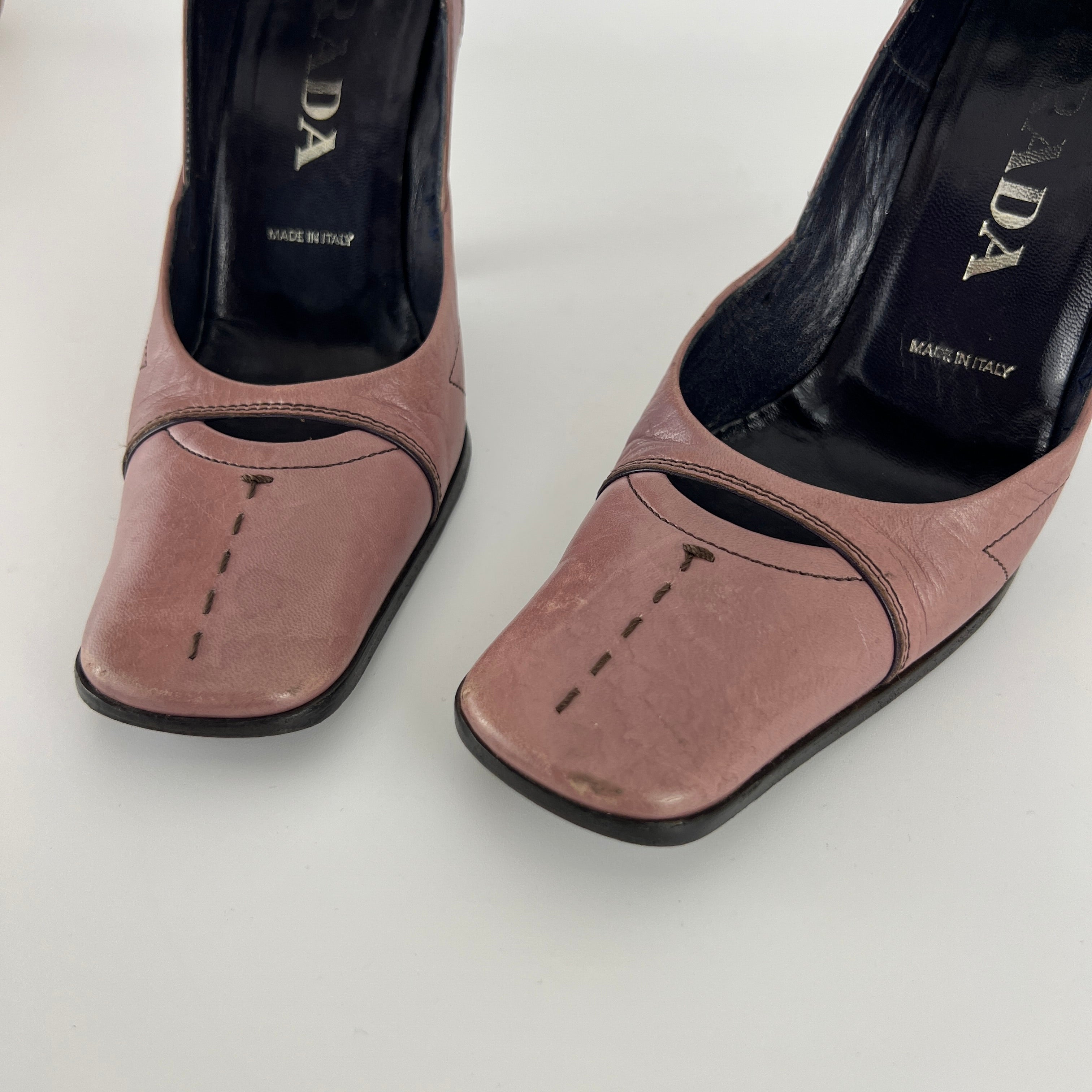 Prada | Vintage Dusty Rose Pink Leather Square Toe Ankle Wrap Pump (35.5)