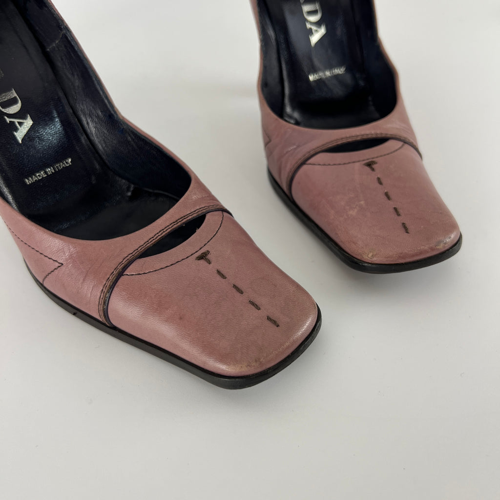 Prada | Vintage Dusty Rose Pink Leather Square Toe Ankle Wrap Pump (35.5)