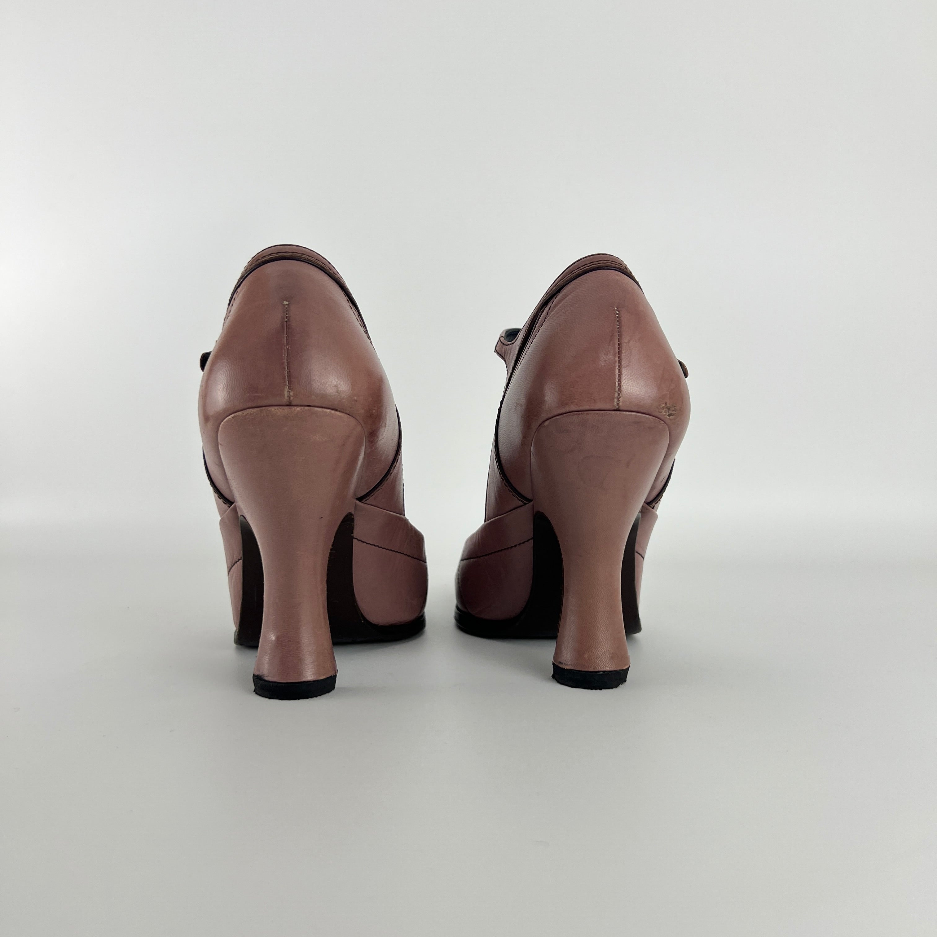 Prada | Vintage Dusty Rose Pink Leather Square Toe Ankle Wrap Pump (35.5)