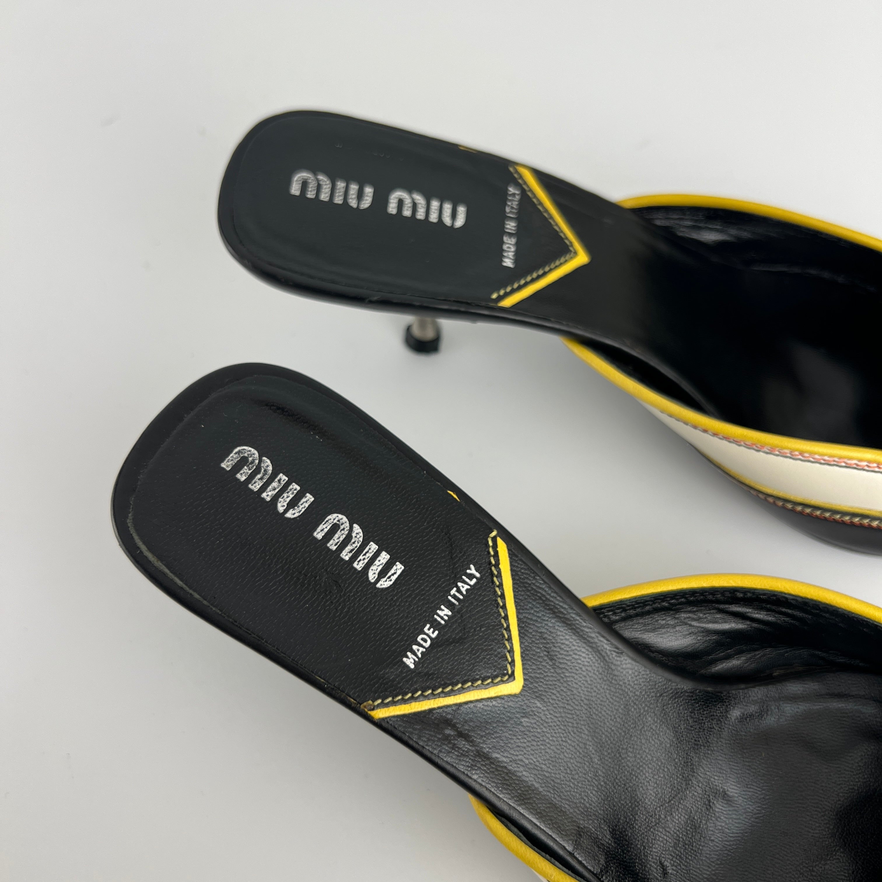 Miu Miu | Vintage Western Black White Yellow Leather Pointed Toe Slide Mules (35.5)