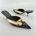 Miu Miu | Vintage Western Black White Yellow Leather Pointed Toe Slide Mules (35.5)