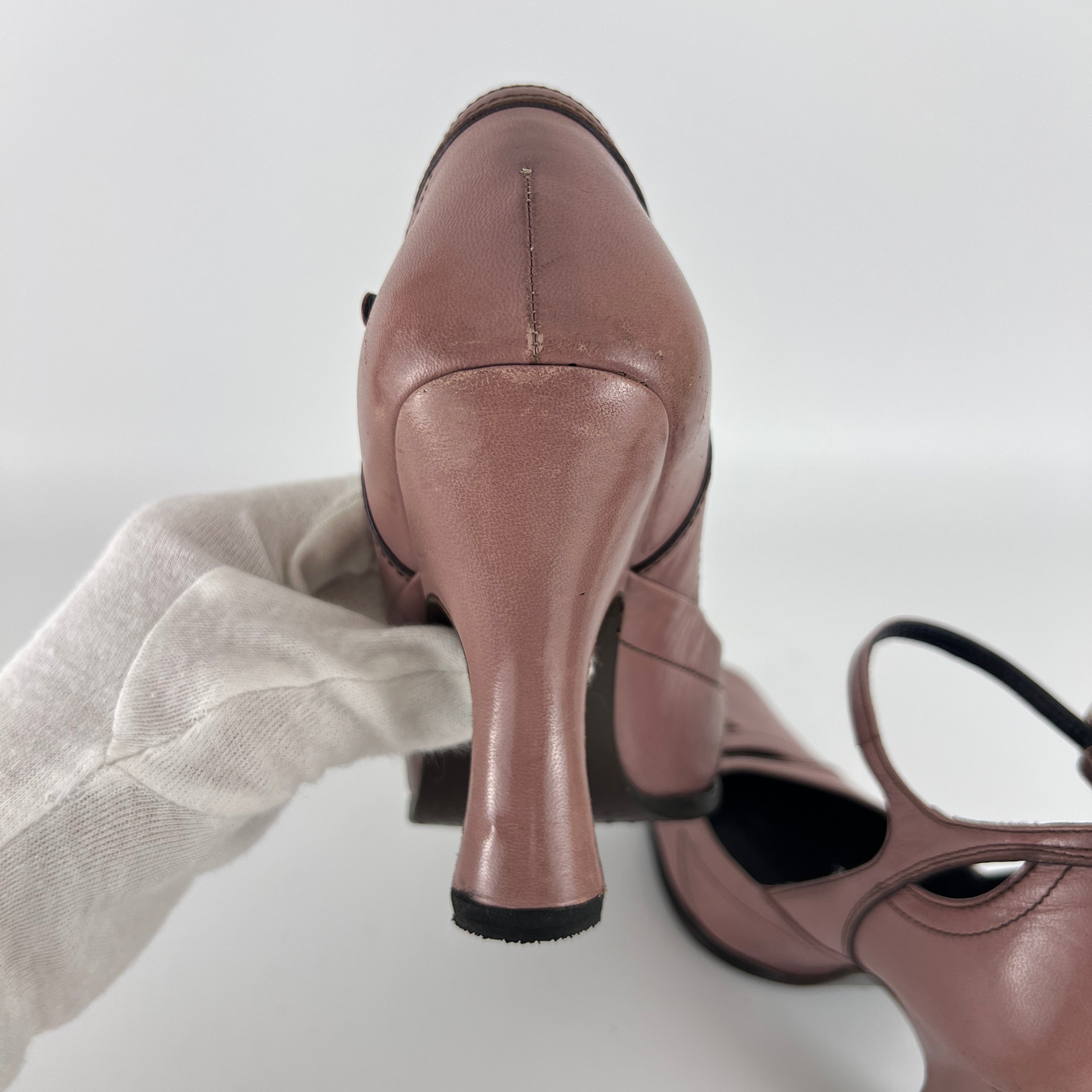 Prada | Vintage Dusty Rose Pink Leather Square Toe Ankle Wrap Pump (35.5)