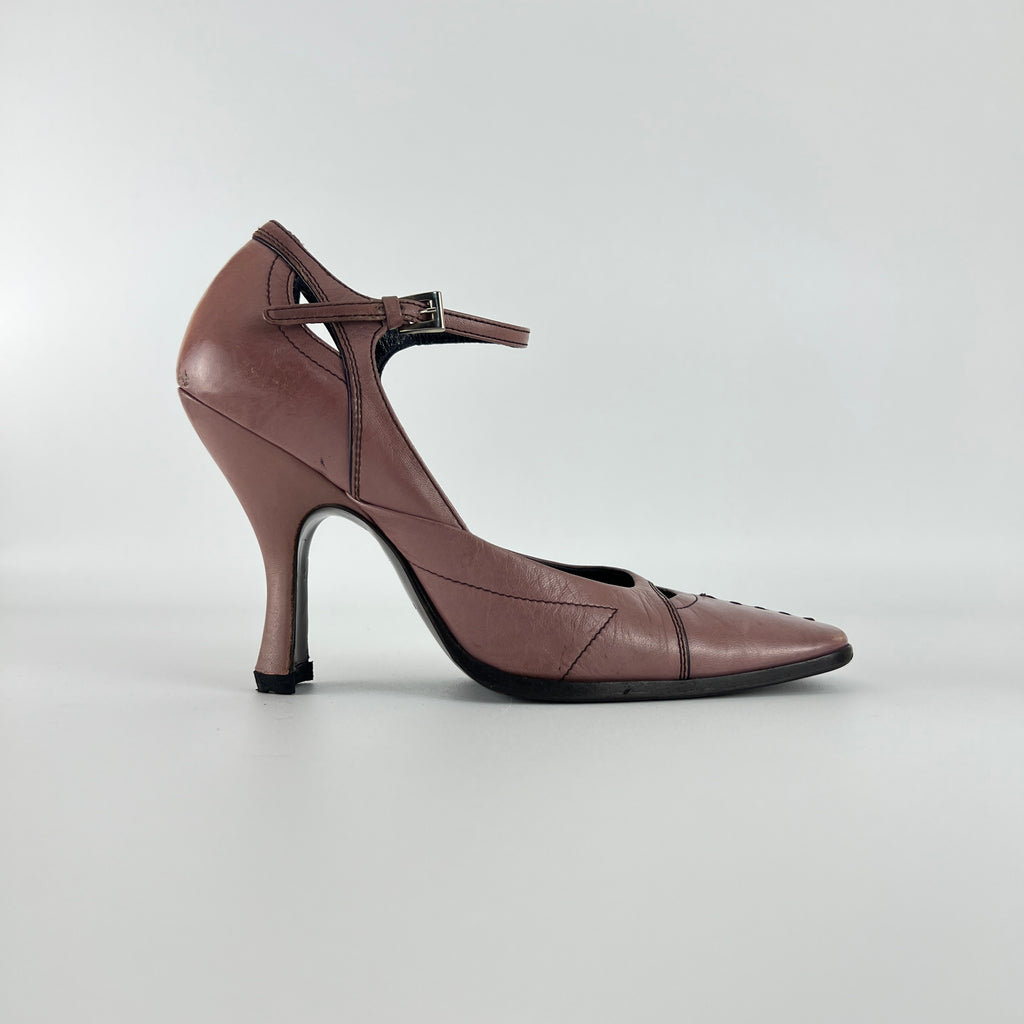 Prada | Vintage Dusty Rose Pink Leather Square Toe Ankle Wrap Pump (35.5)