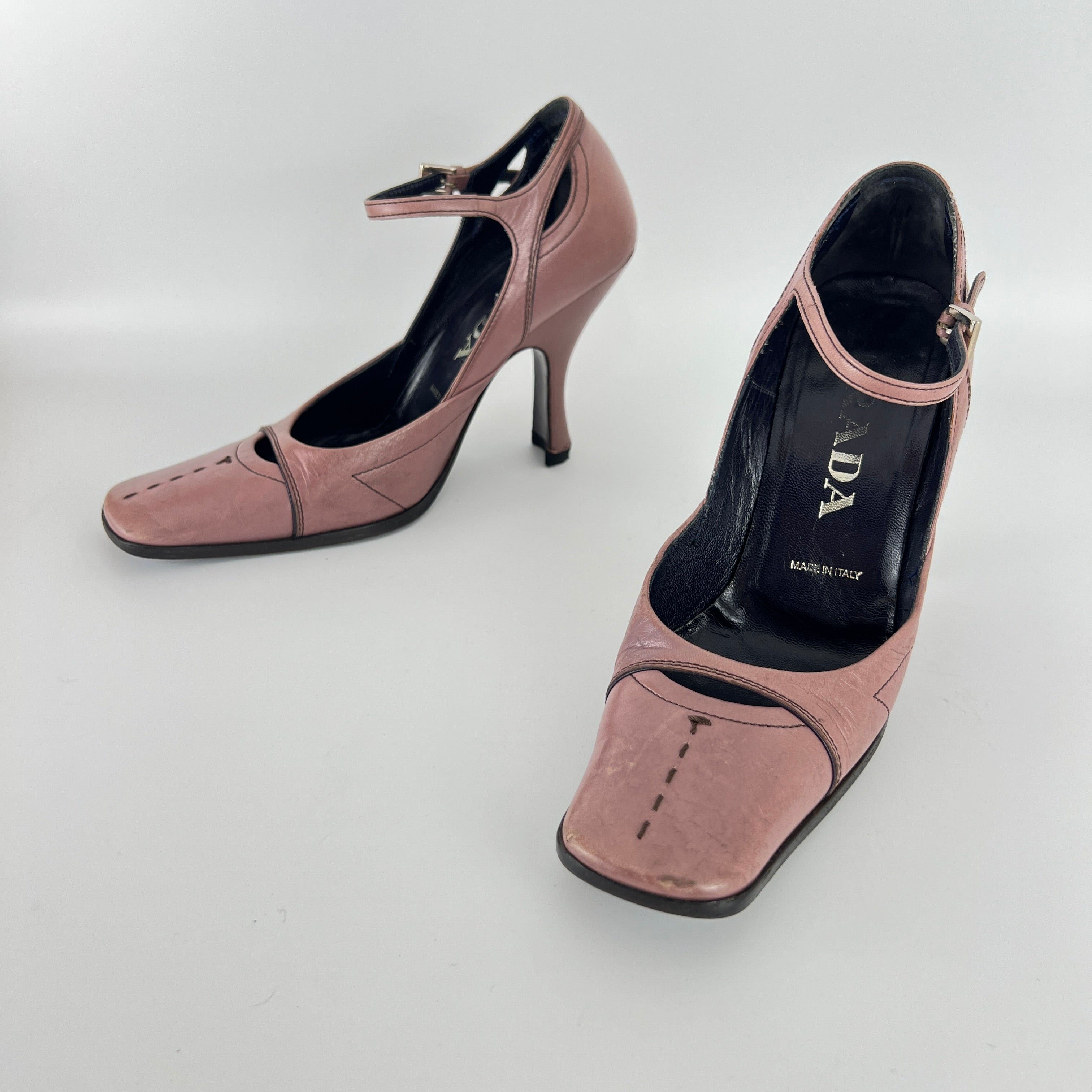 Prada | Vintage Dusty Rose Pink Leather Square Toe Ankle Wrap Pump (35.5)