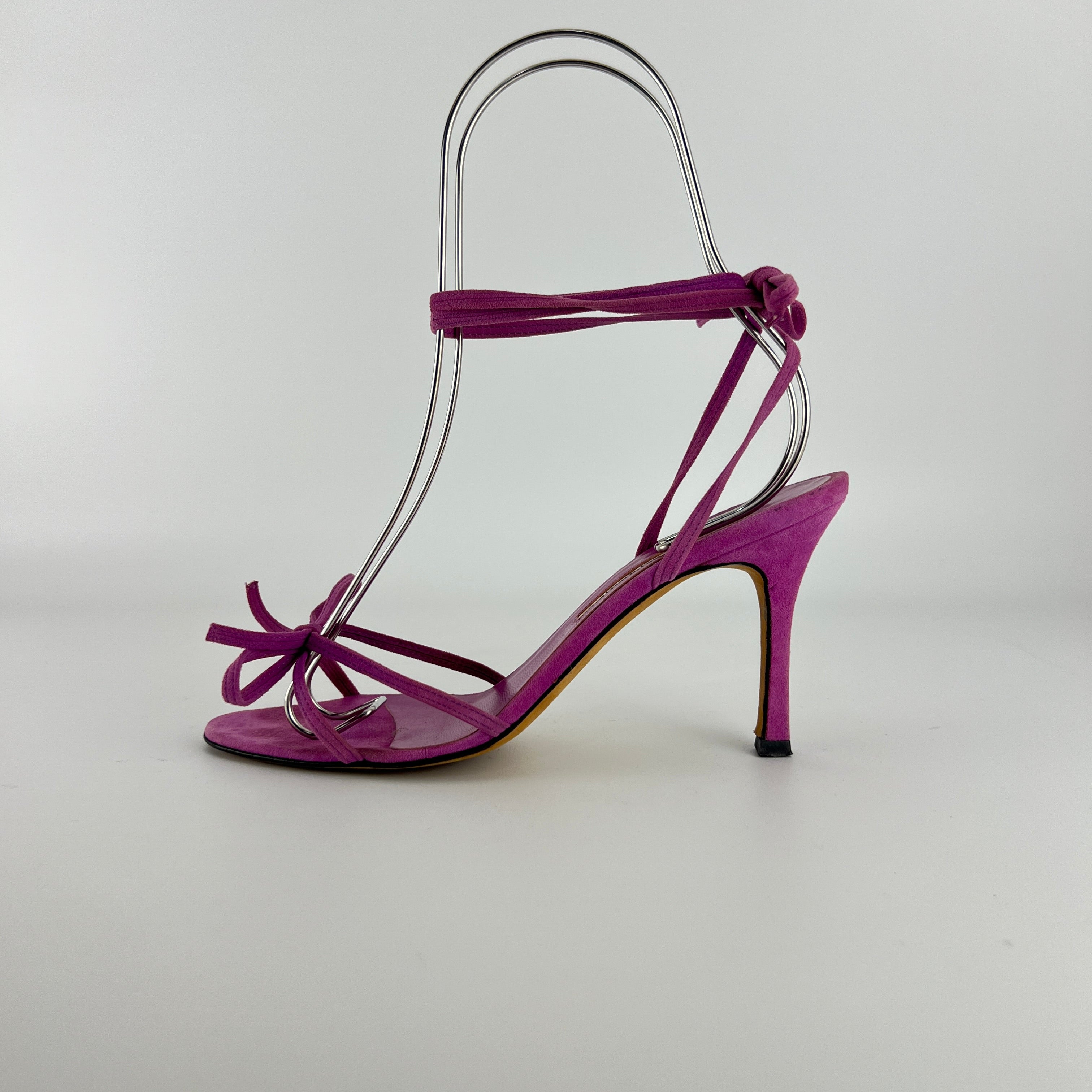Manolo Blahnik | Purple Suede Leather Ribbon Bow Lace Up Sandal Heels (35.5)