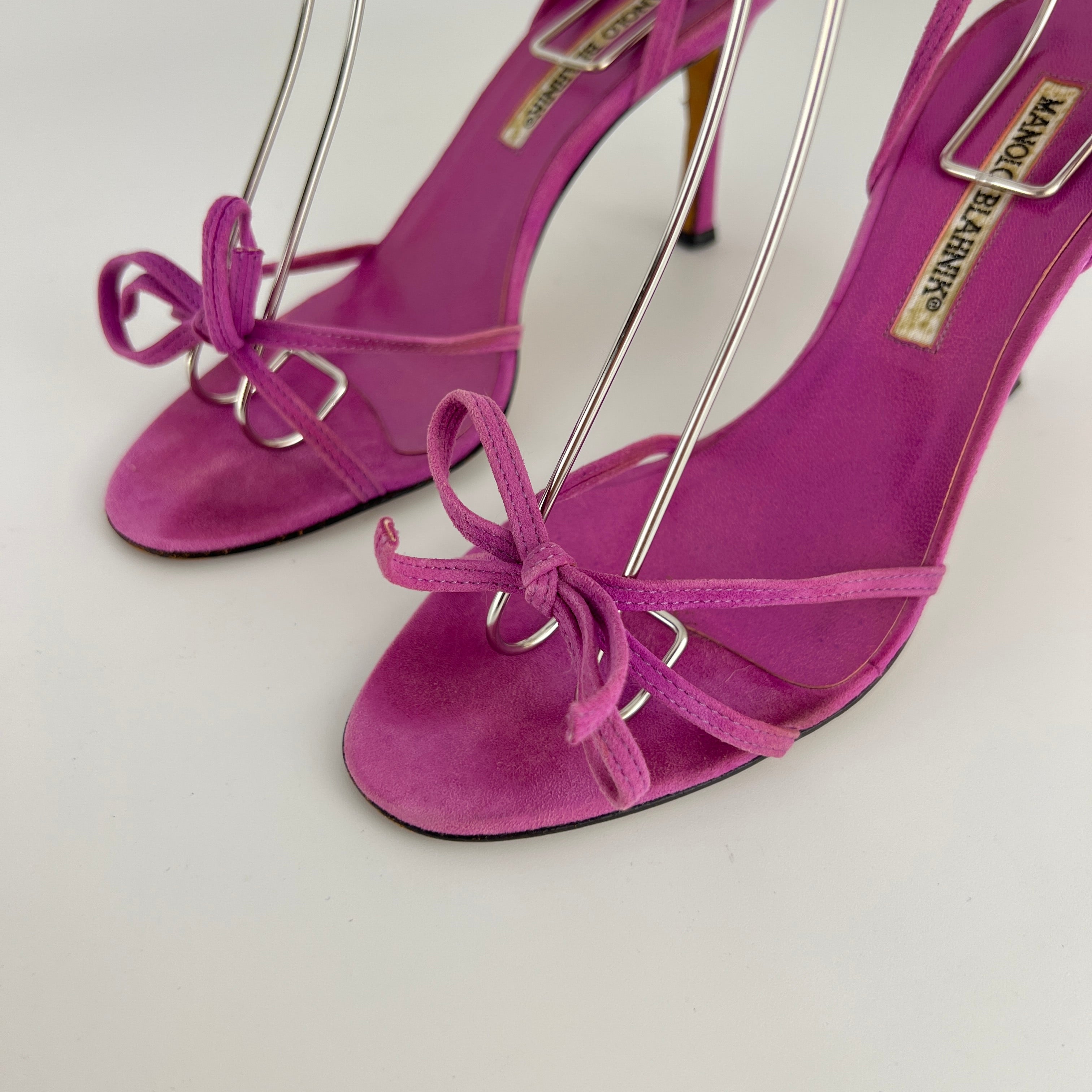 Manolo Blahnik | Purple Suede Leather Ribbon Bow Lace Up Sandal Heels (35.5)