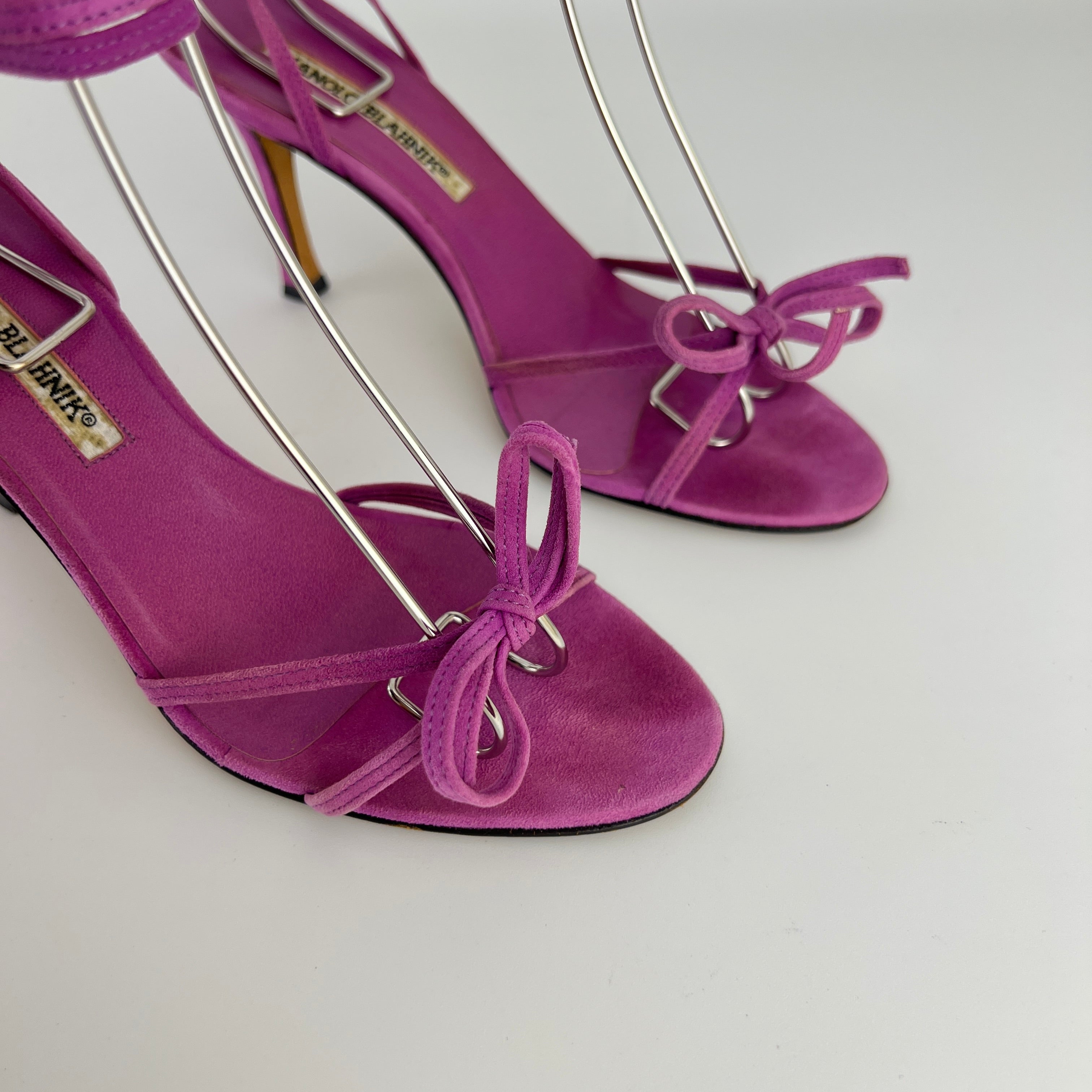 Manolo Blahnik | Purple Suede Leather Ribbon Bow Lace Up Sandal Heels (35.5)