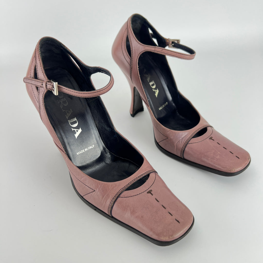 Prada | Vintage Dusty Rose Pink Leather Square Toe Ankle Wrap Pump (35.5)