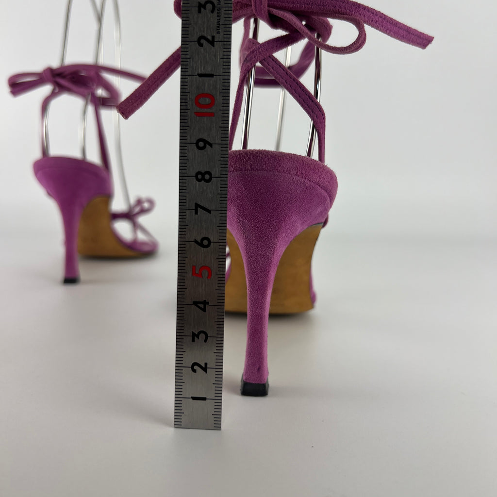 Manolo Blahnik | Purple Suede Leather Ribbon Bow Lace Up Sandal Heels (35.5)