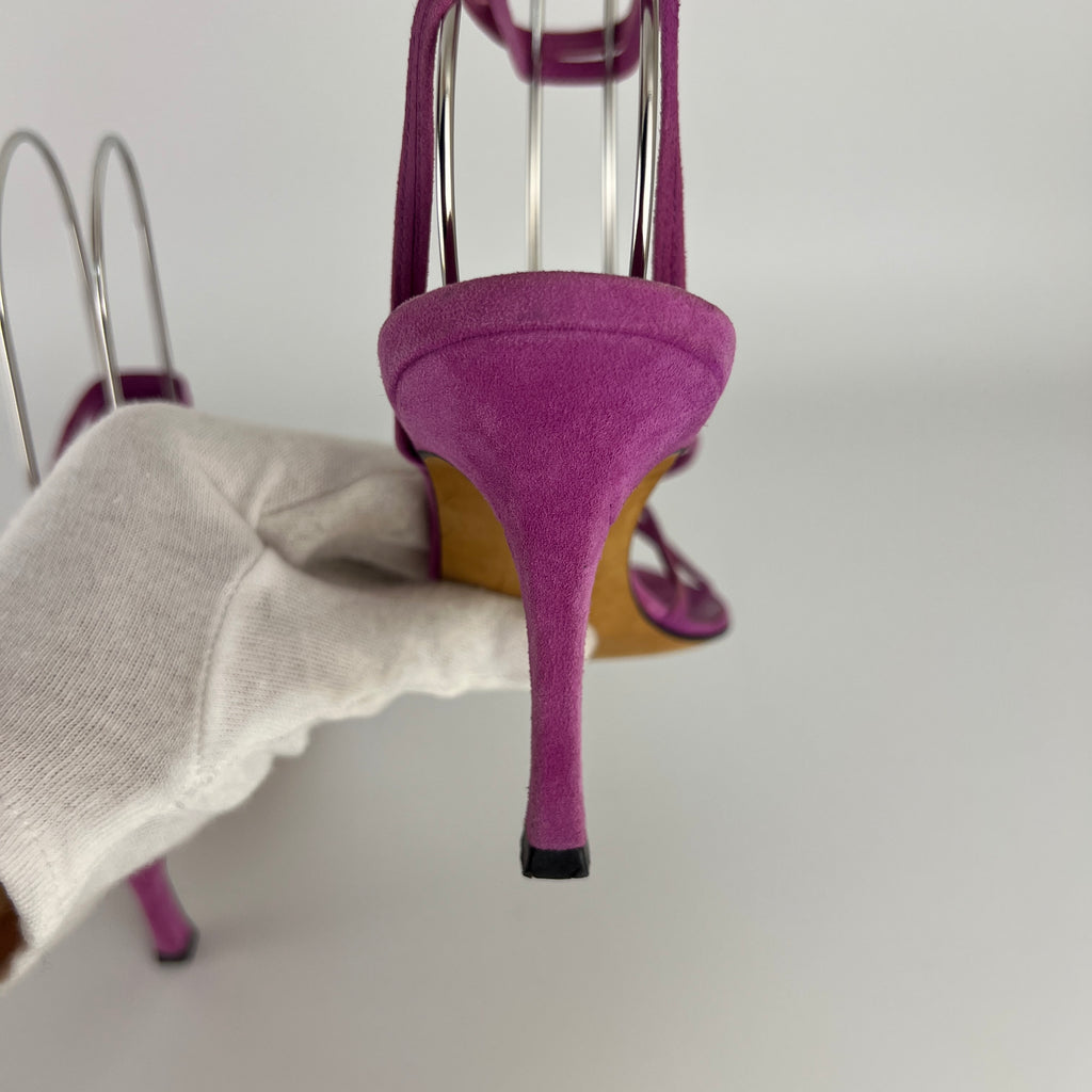 Manolo Blahnik | Purple Suede Leather Ribbon Bow Lace Up Sandal Heels (35.5)