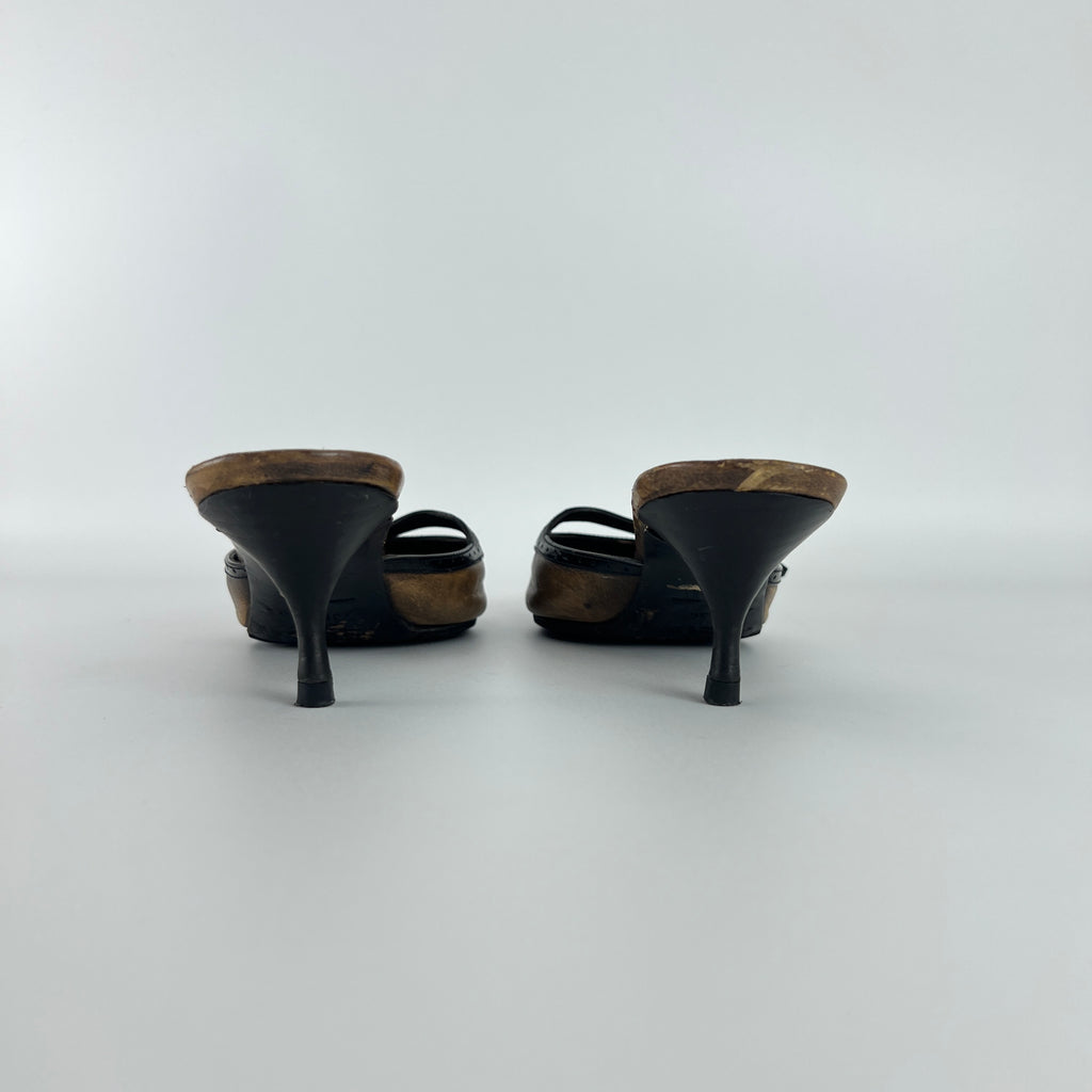 Prada | Vintage Brown Leather Buckle Pointed Toe Slide Mules (36)