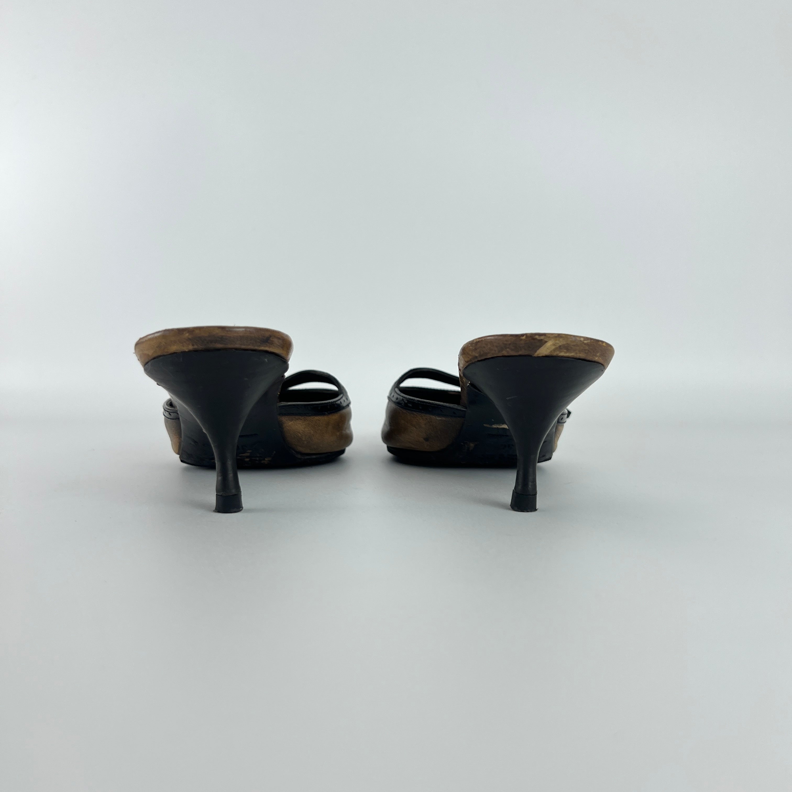 Prada | Vintage Brown Leather Buckle Pointed Toe Slide Mules (36)