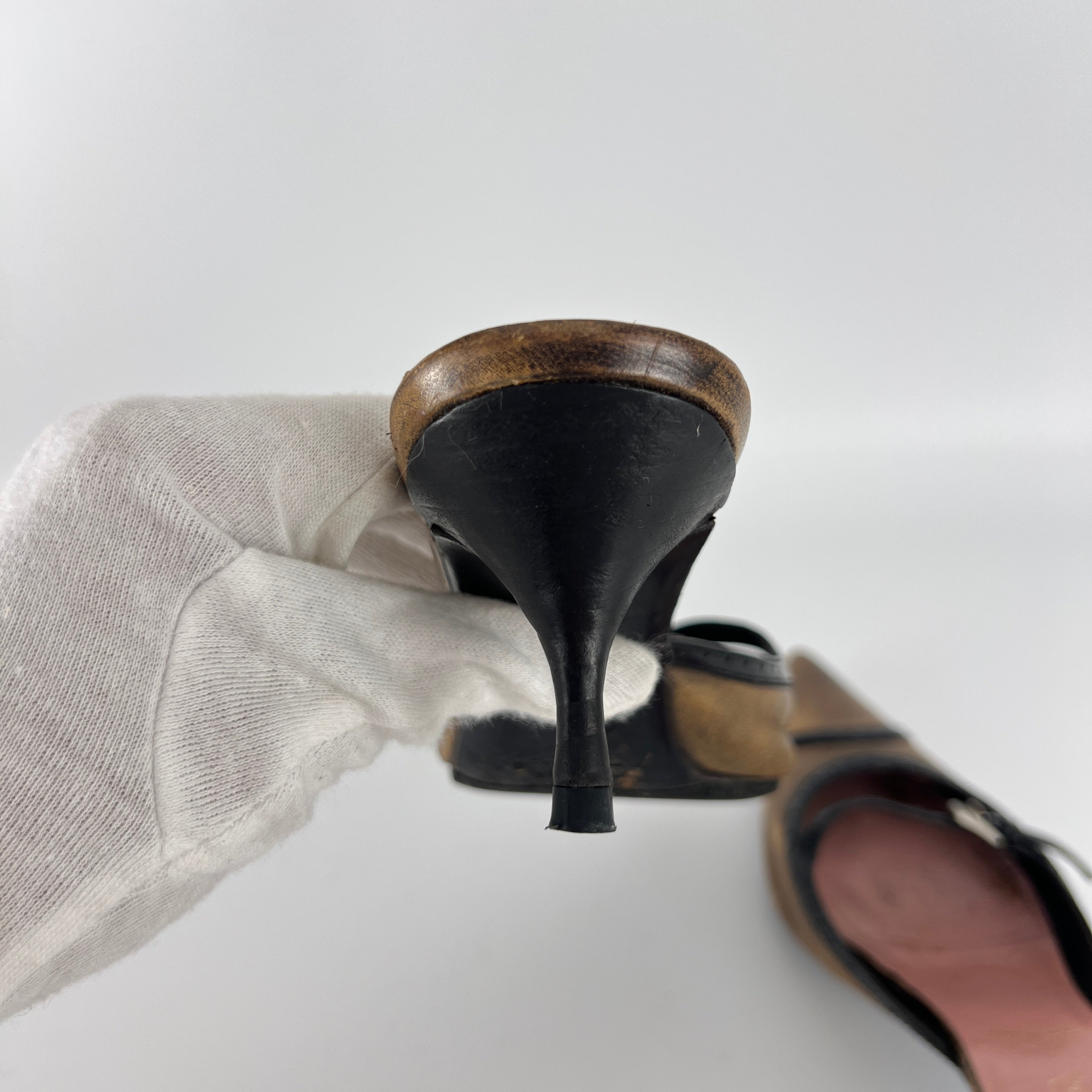Prada | Vintage Brown Leather Buckle Pointed Toe Slide Mules (36)
