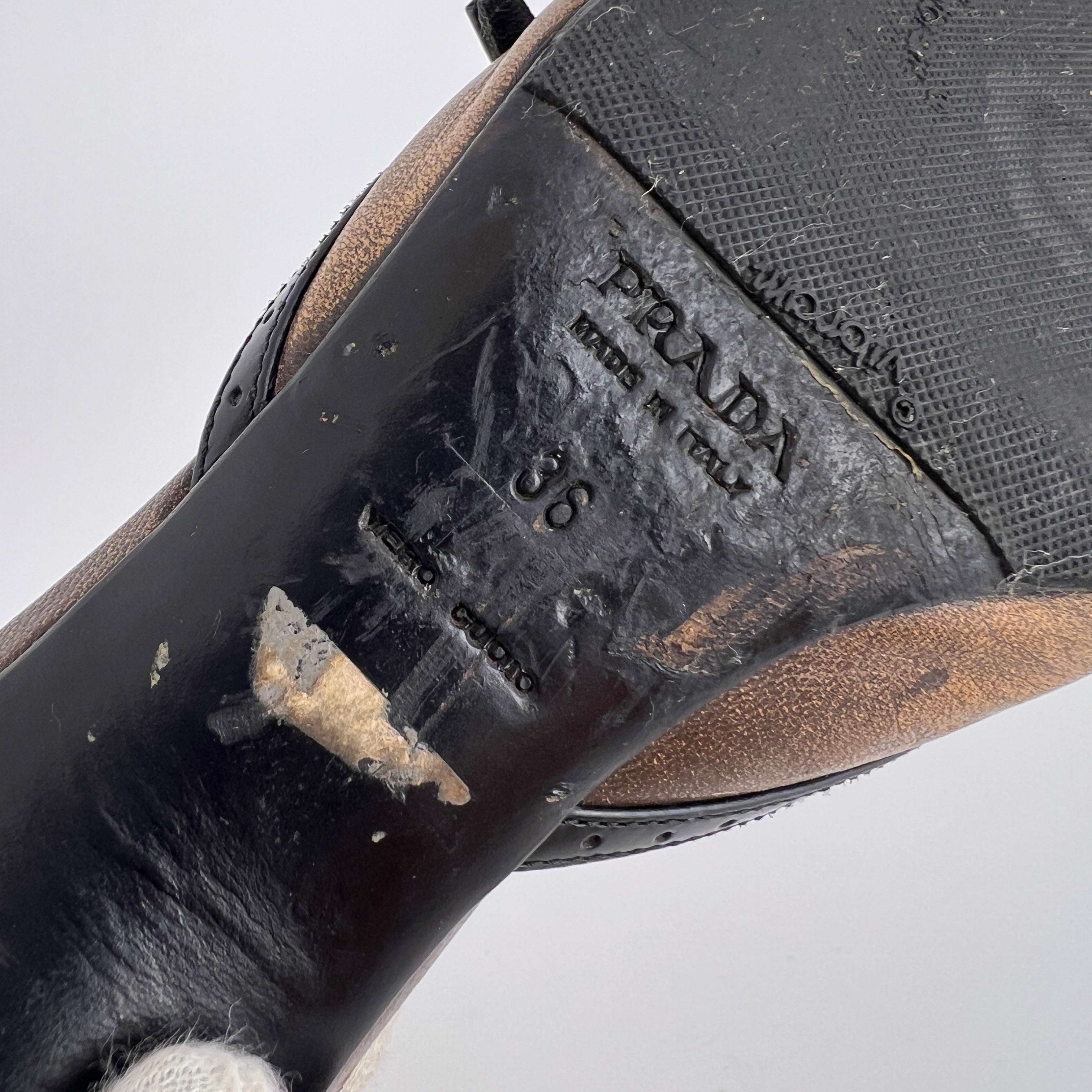 Prada | Vintage Brown Leather Buckle Pointed Toe Slide Mules (36)