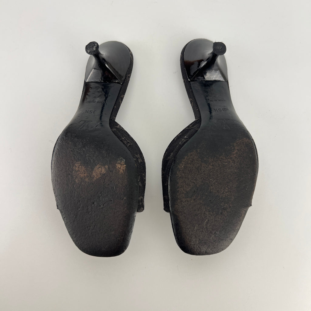 Louis Vuitton | Vintage Monogram Black Canvas Bow Leather Mules (35.5)