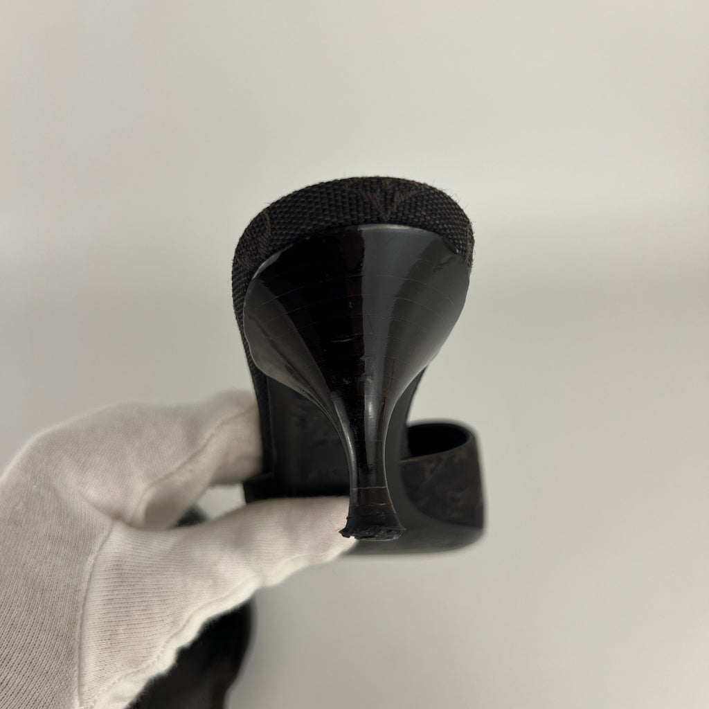 Louis Vuitton | Vintage Monogram Black Canvas Bow Leather Mules (35.5)