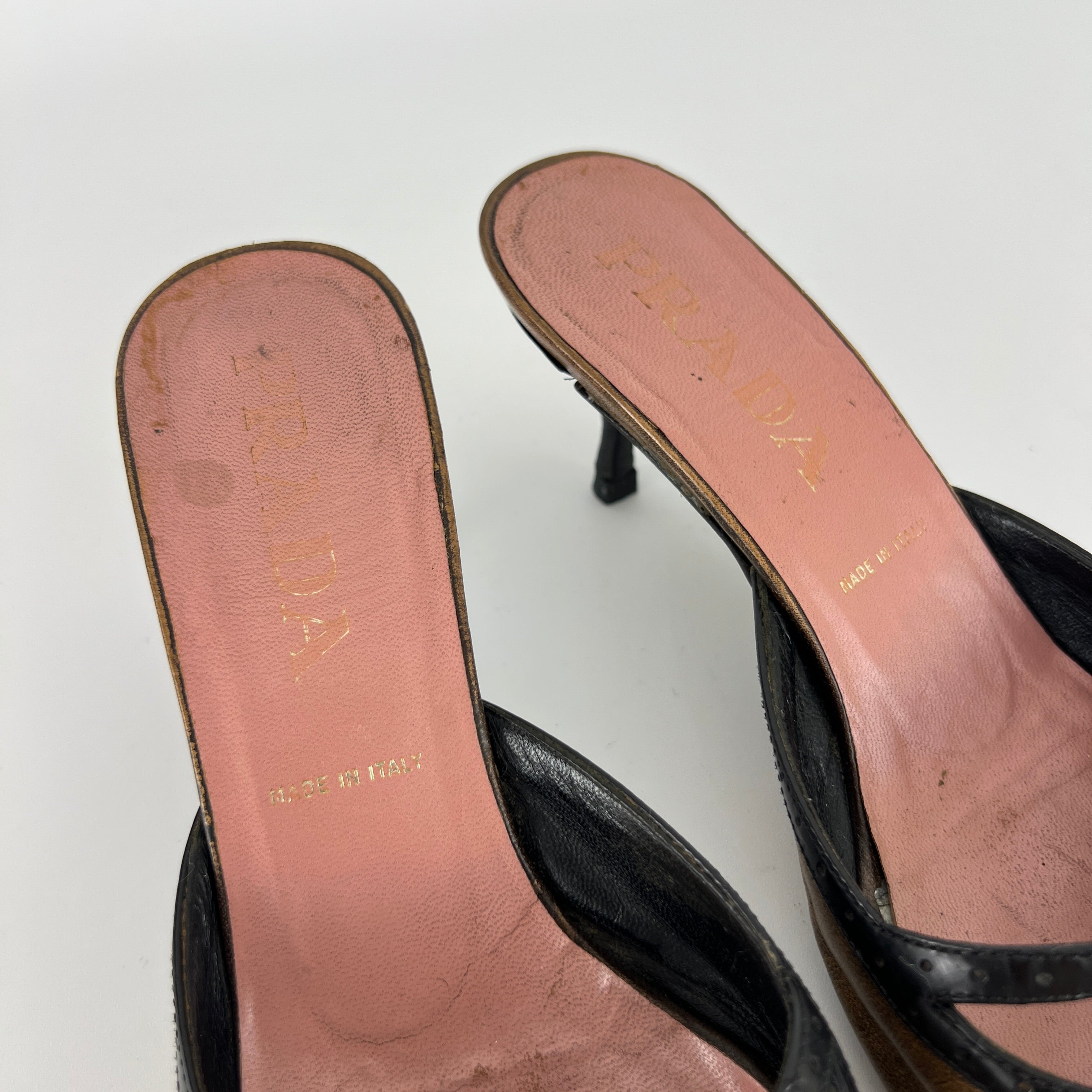 Prada | Vintage Brown Leather Buckle Pointed Toe Slide Mules (36)