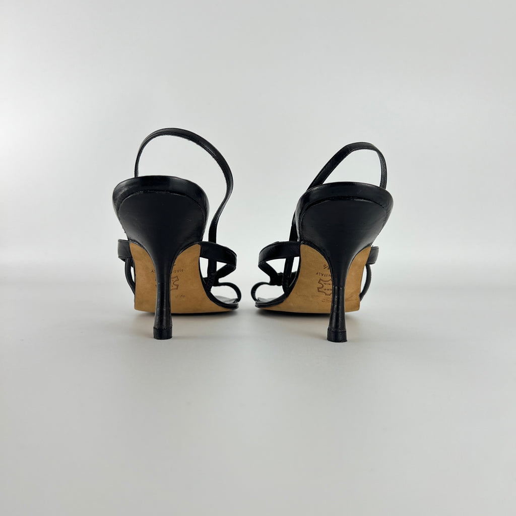 Manolo Blahnik | Black Leather Beaded Tassel Strappy Sandal Heels (35.5)