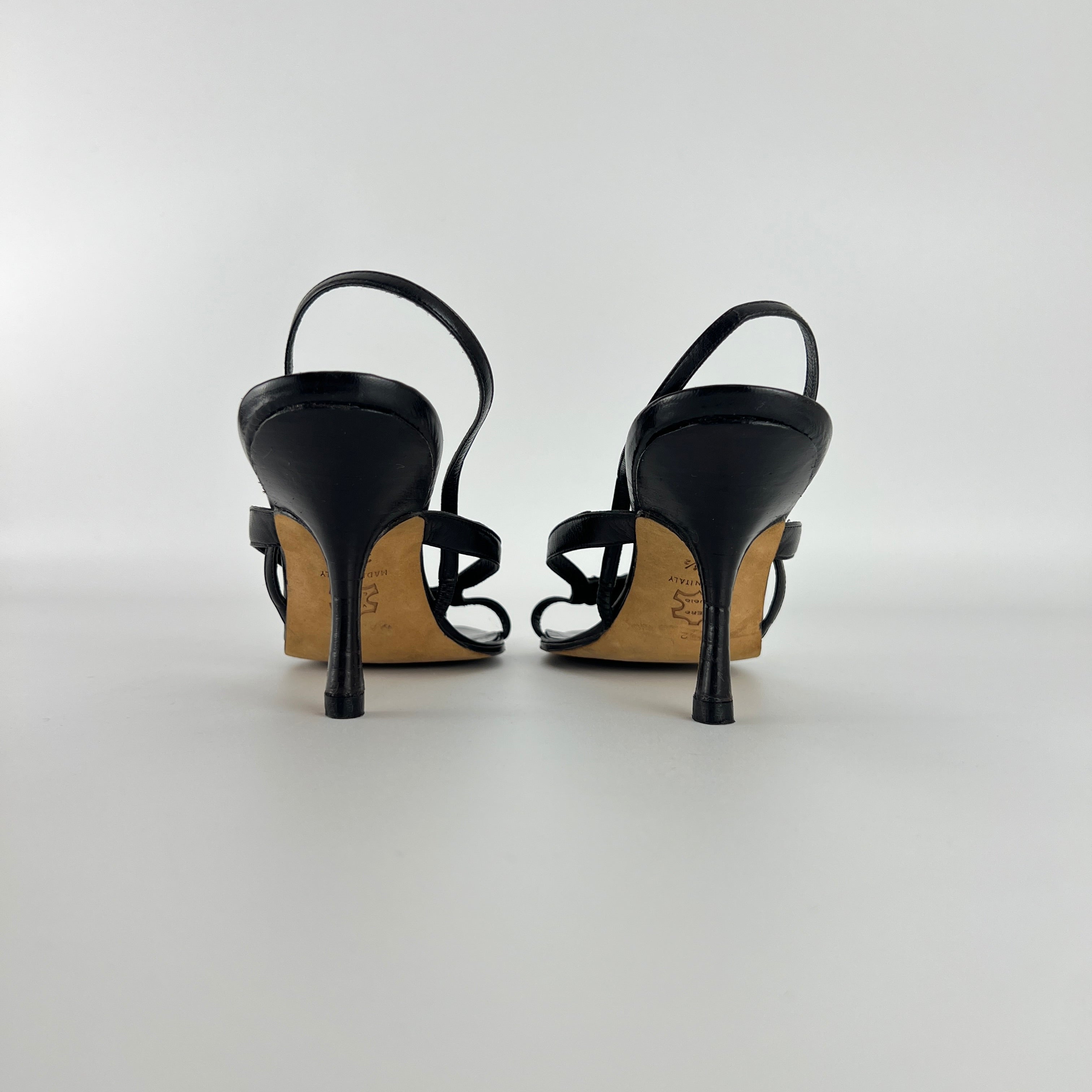 Manolo Blahnik | Black Leather Beaded Tassel Strappy Sandal Heels (35.5)