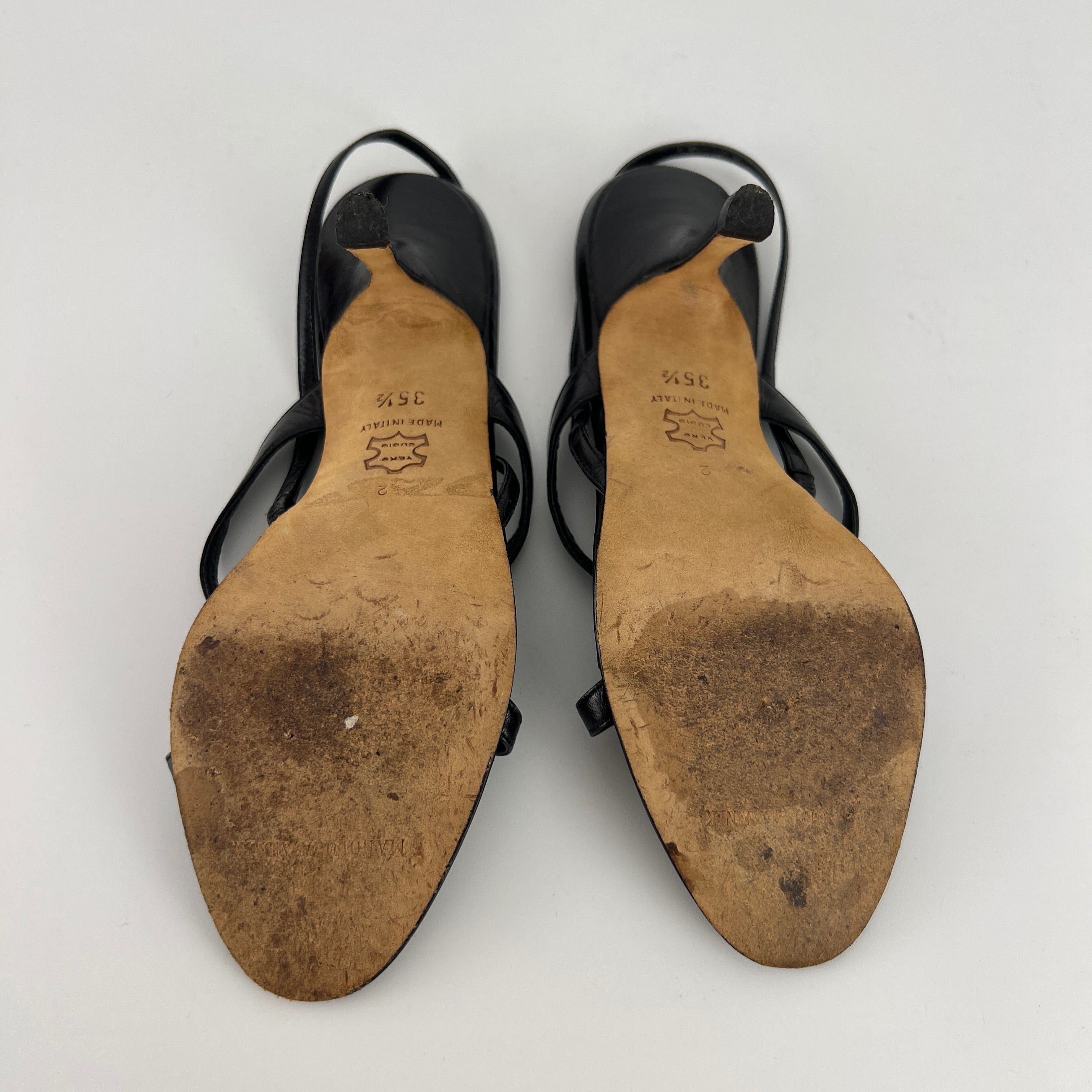 Manolo Blahnik | Black Leather Beaded Tassel Strappy Sandal Heels (35.5)