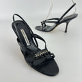 Manolo Blahnik | Black Leather Beaded Tassel Strappy Sandal Heels (35.5)