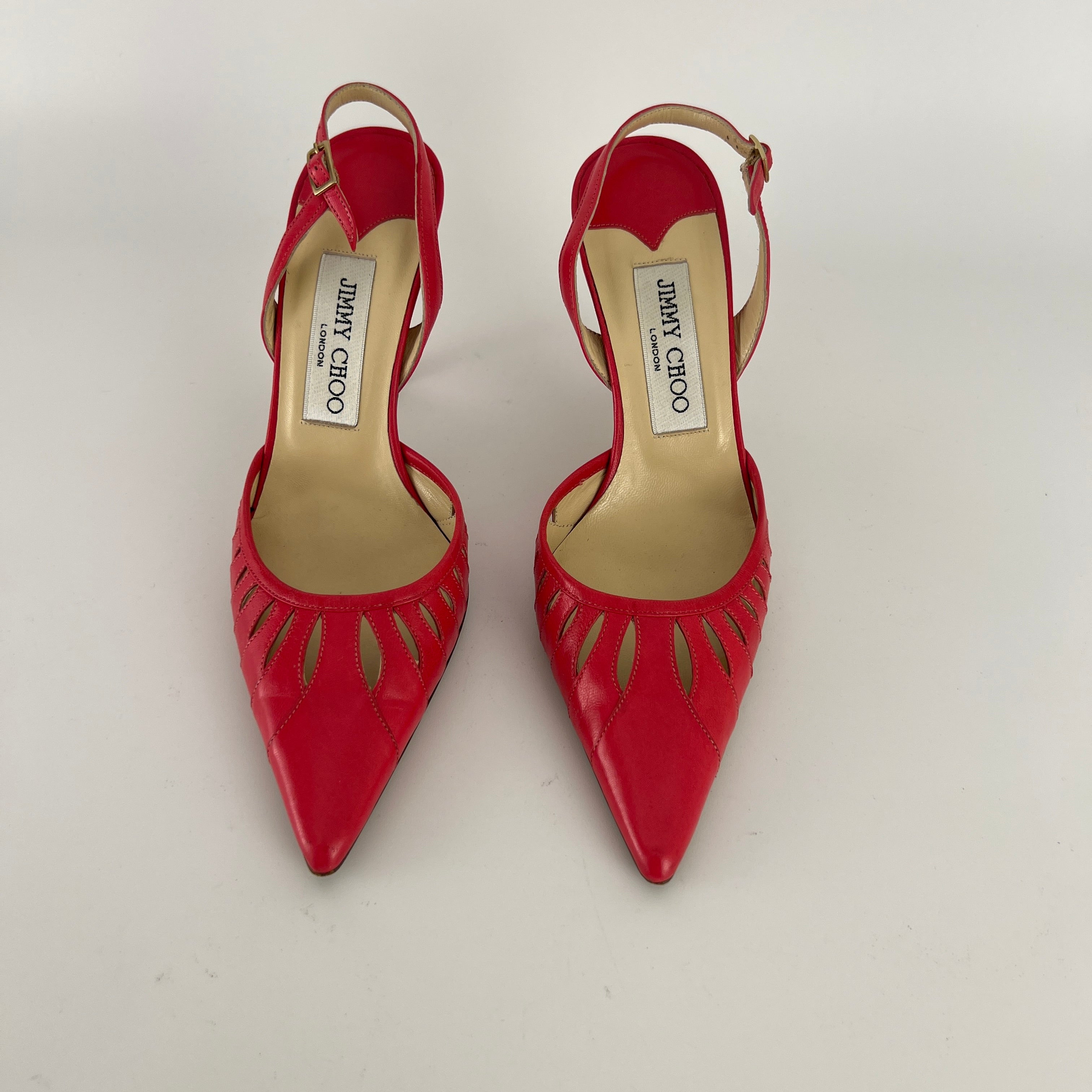 Jimmy Choo | Pink Leather Cut-Out Slingback Stiletto Heels (36)