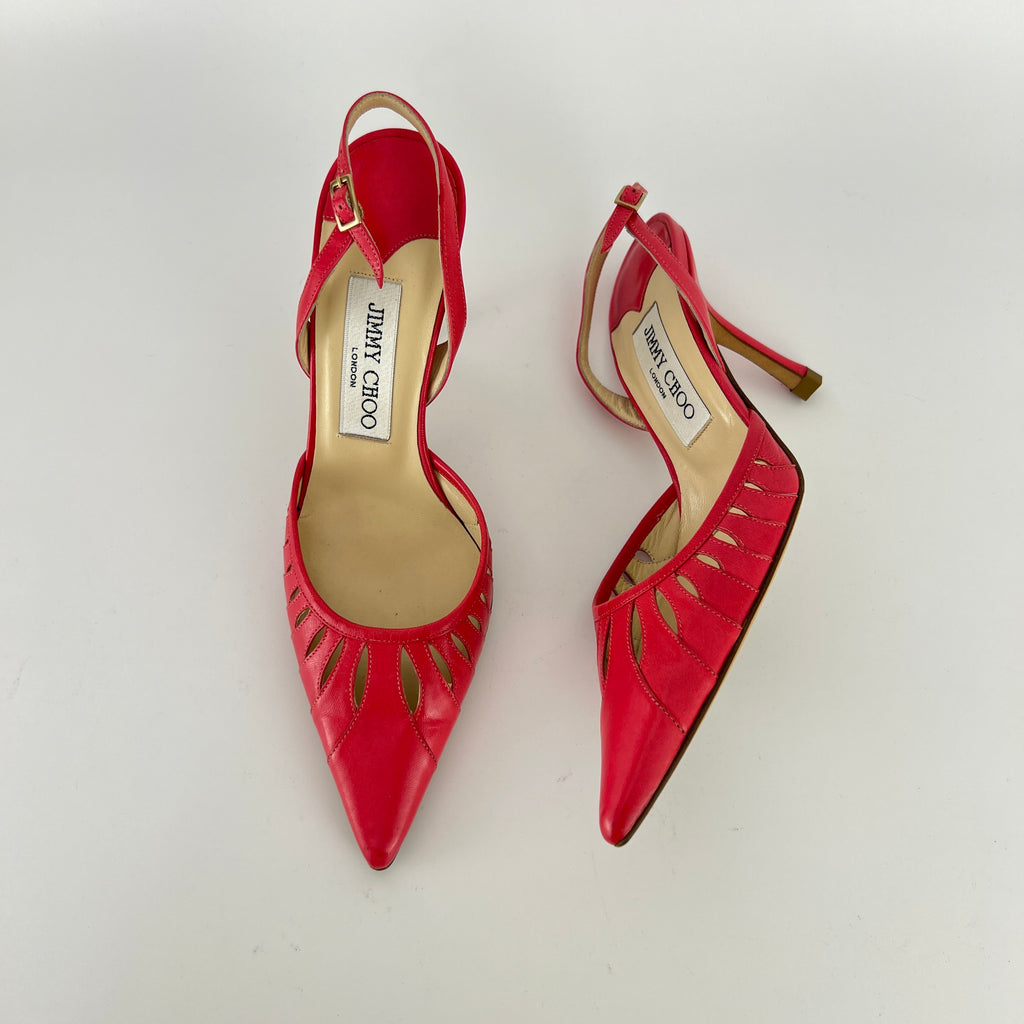 Jimmy Choo | Pink Leather Cut-Out Slingback Stiletto Heels (36)