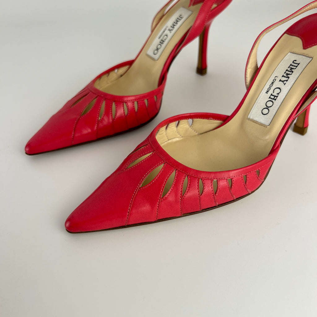 Jimmy Choo | Pink Leather Cut-Out Slingback Stiletto Heels (36)