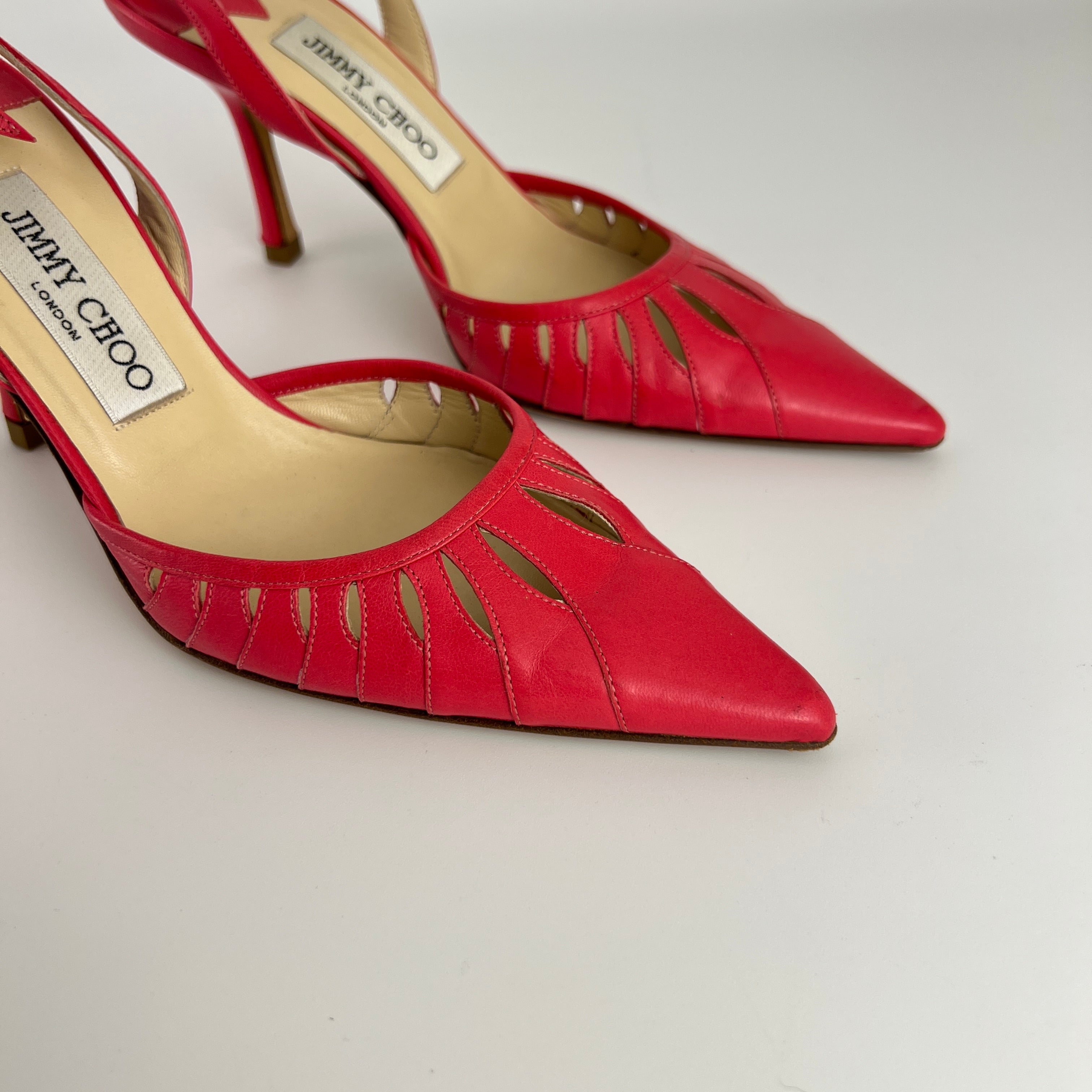 Jimmy Choo | Pink Leather Cut-Out Slingback Stiletto Heels (36)