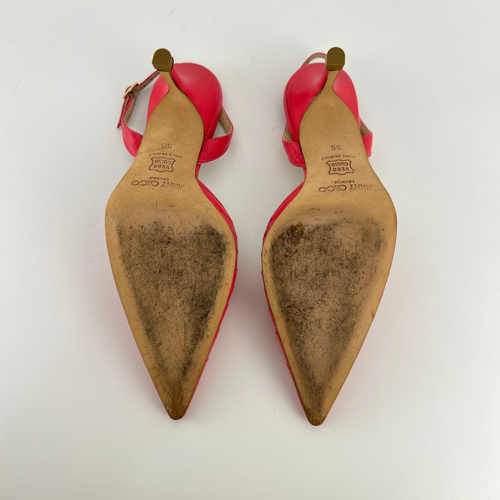 Jimmy Choo | Pink Leather Cut-Out Slingback Stiletto Heels (36)