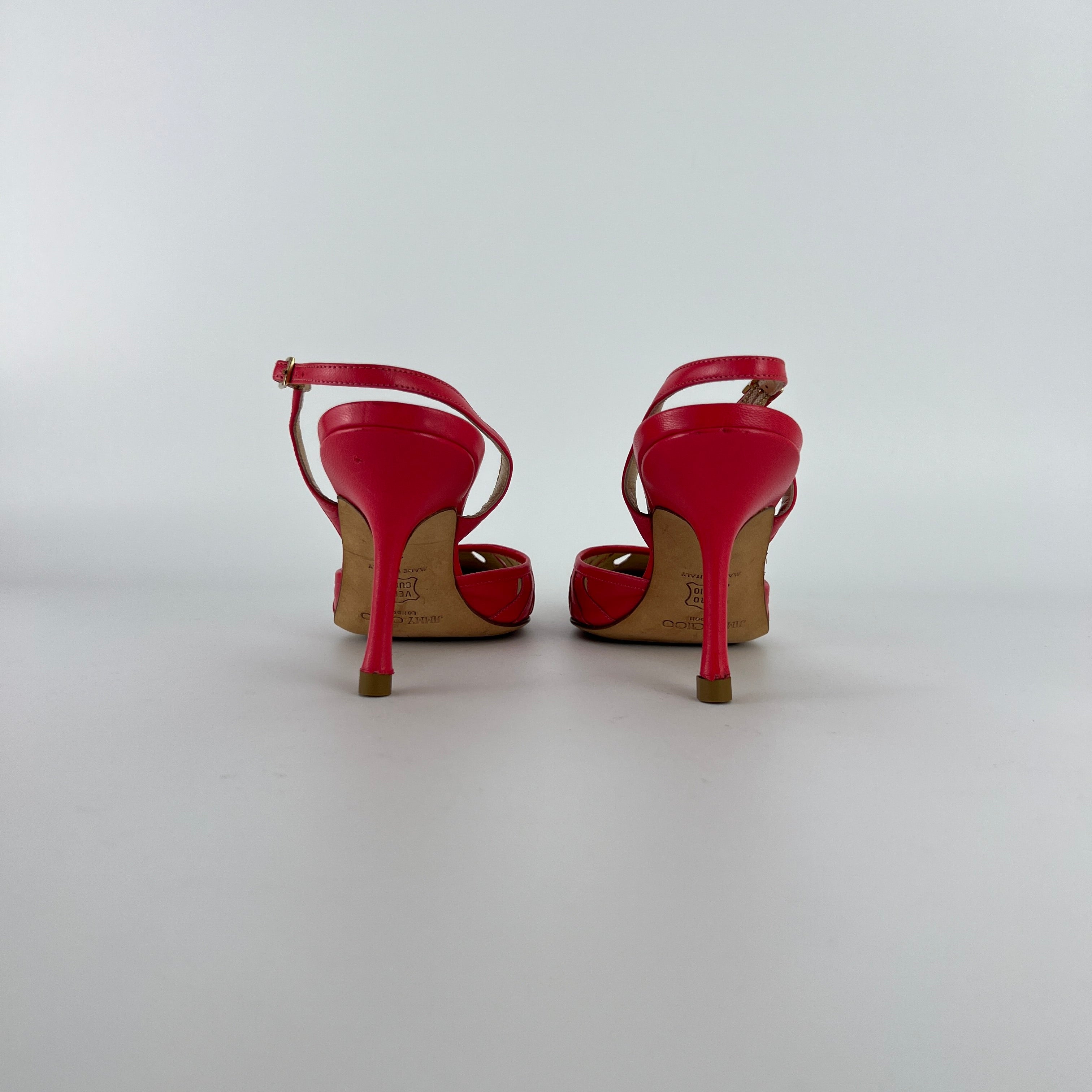 Jimmy Choo | Pink Leather Cut-Out Slingback Stiletto Heels (36)