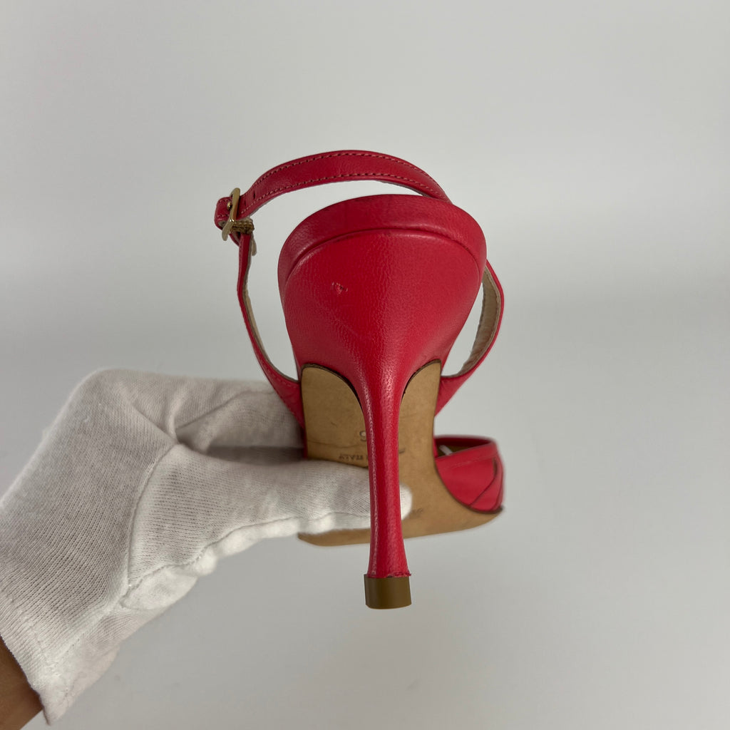 Jimmy Choo | Pink Leather Cut-Out Slingback Stiletto Heels (36)