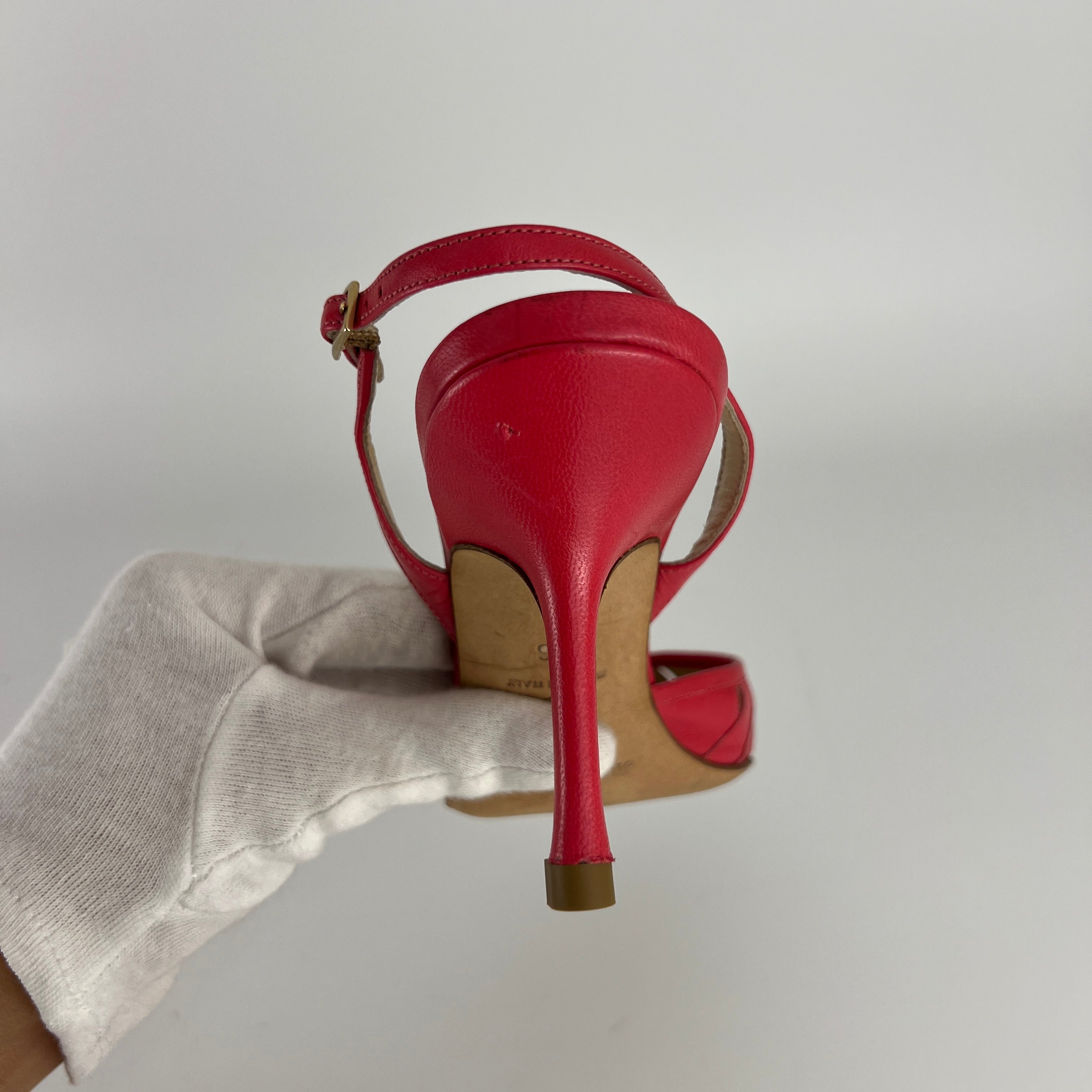 Jimmy Choo | Pink Leather Cut-Out Slingback Stiletto Heels (36)