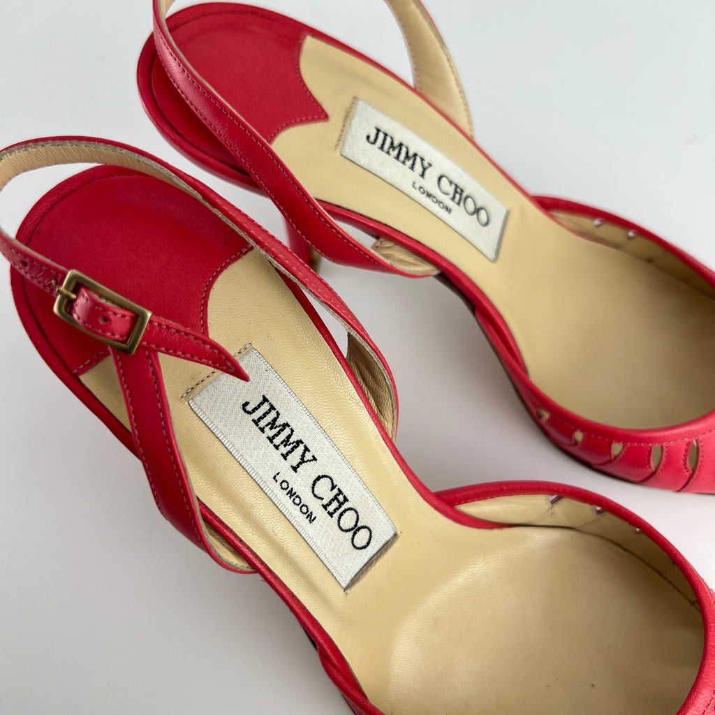 Jimmy Choo | Pink Leather Cut-Out Slingback Stiletto Heels (36)