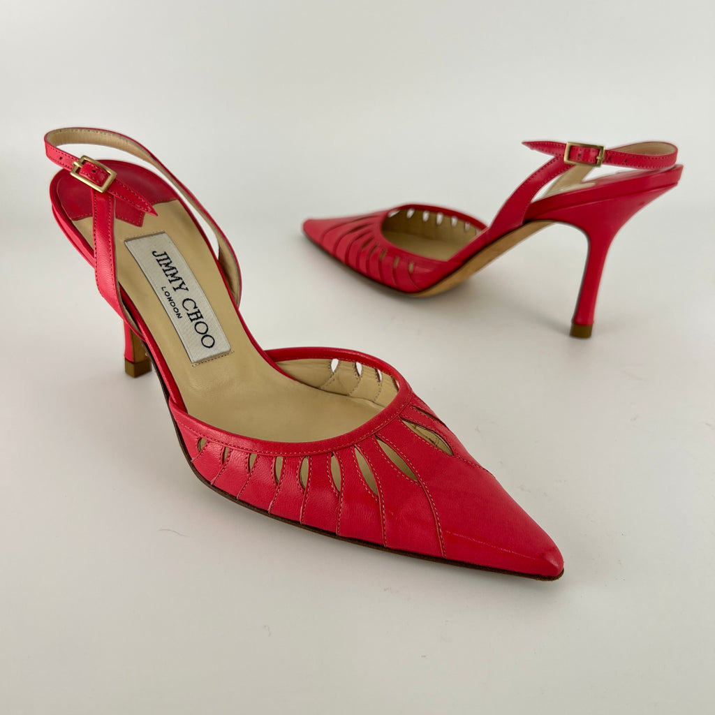 Jimmy Choo | Pink Leather Cut-Out Slingback Stiletto Heels (36)